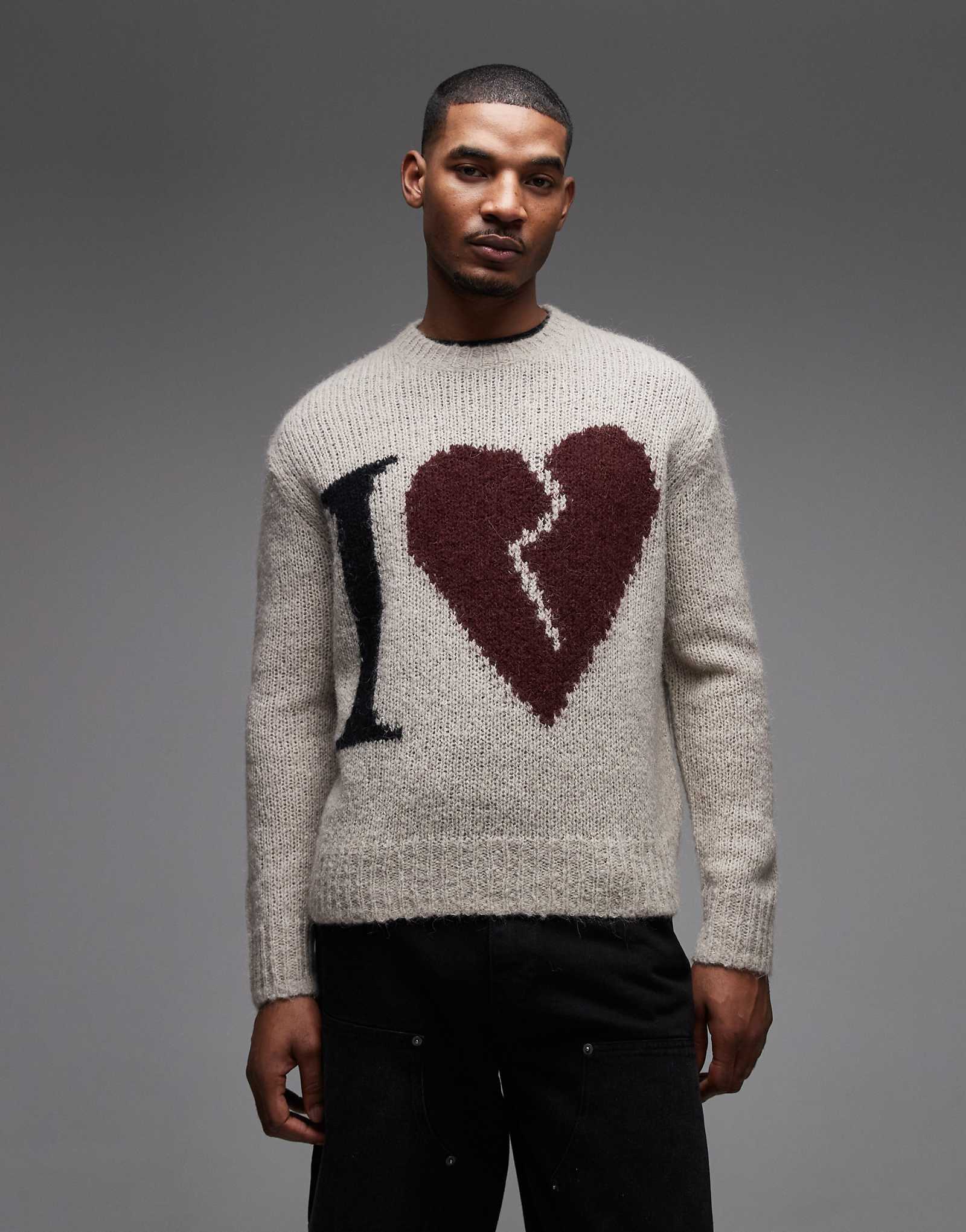 AllSaints Lover crewneck knit sweater in beige beige 50990₽