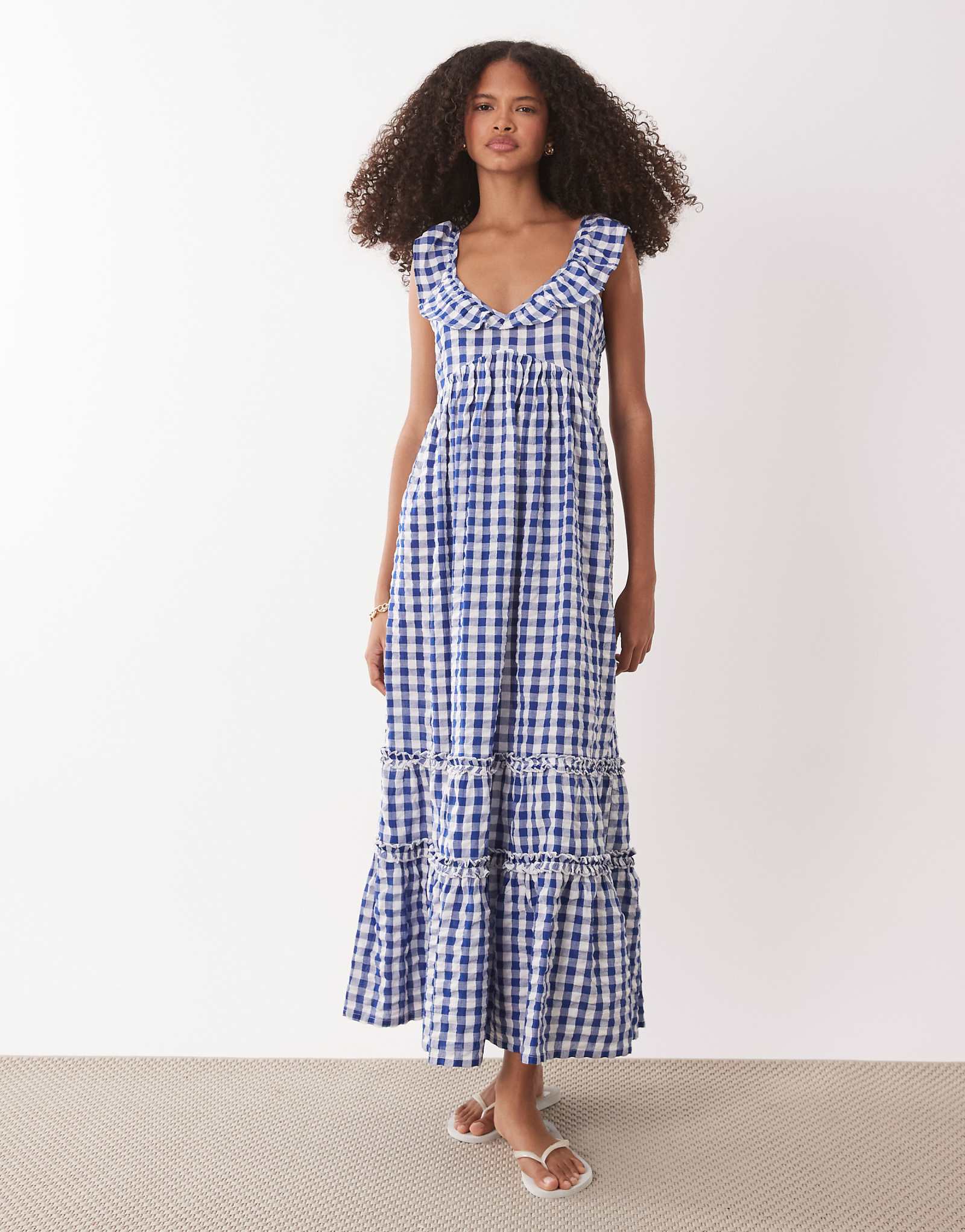 Accessorize gingham print midi beach dress in navy blue blue 20190₽