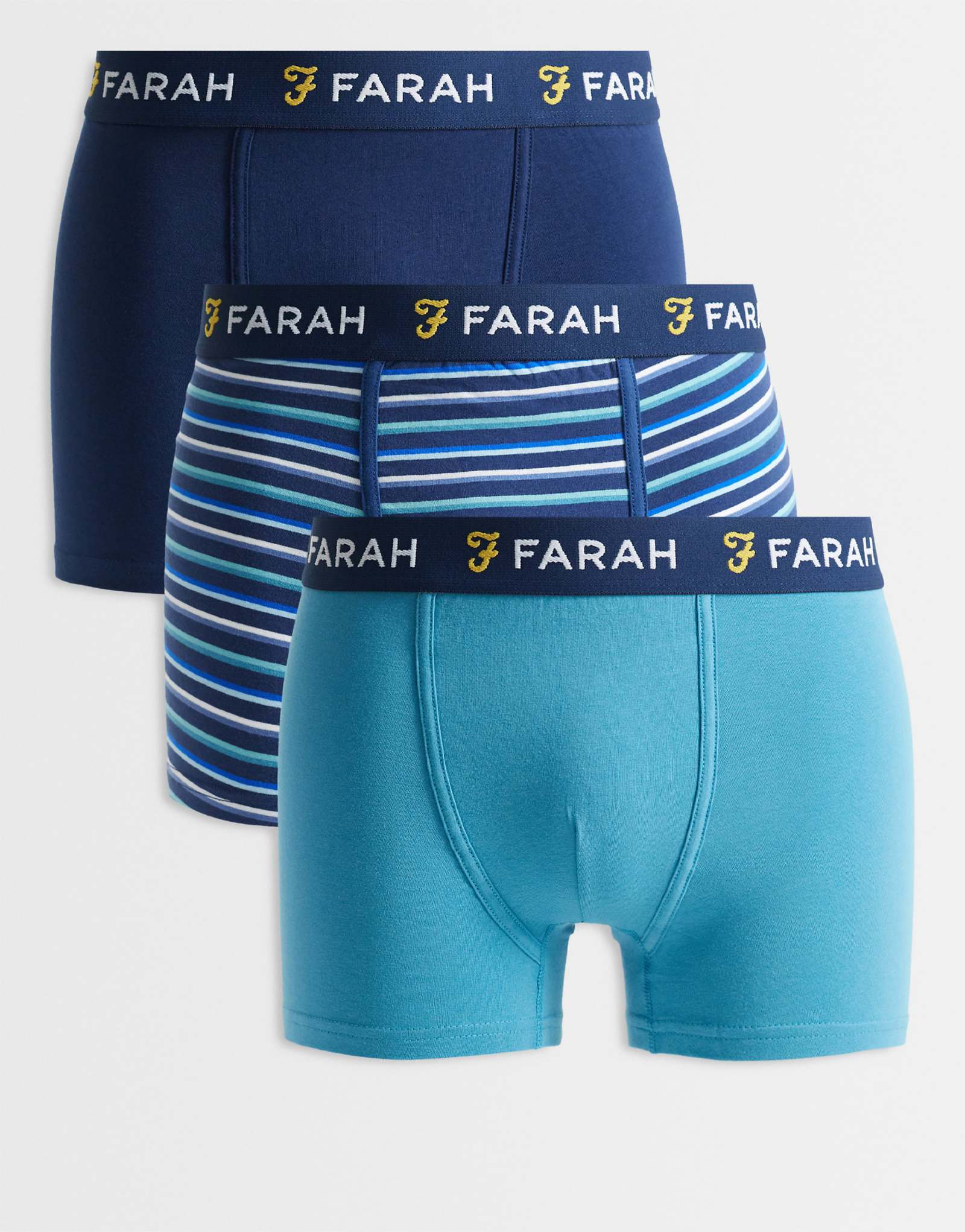 Farah Izimir 3-pack jacquard logo boxer shorts in blue stripe and navy bluestripenavy 11590₽