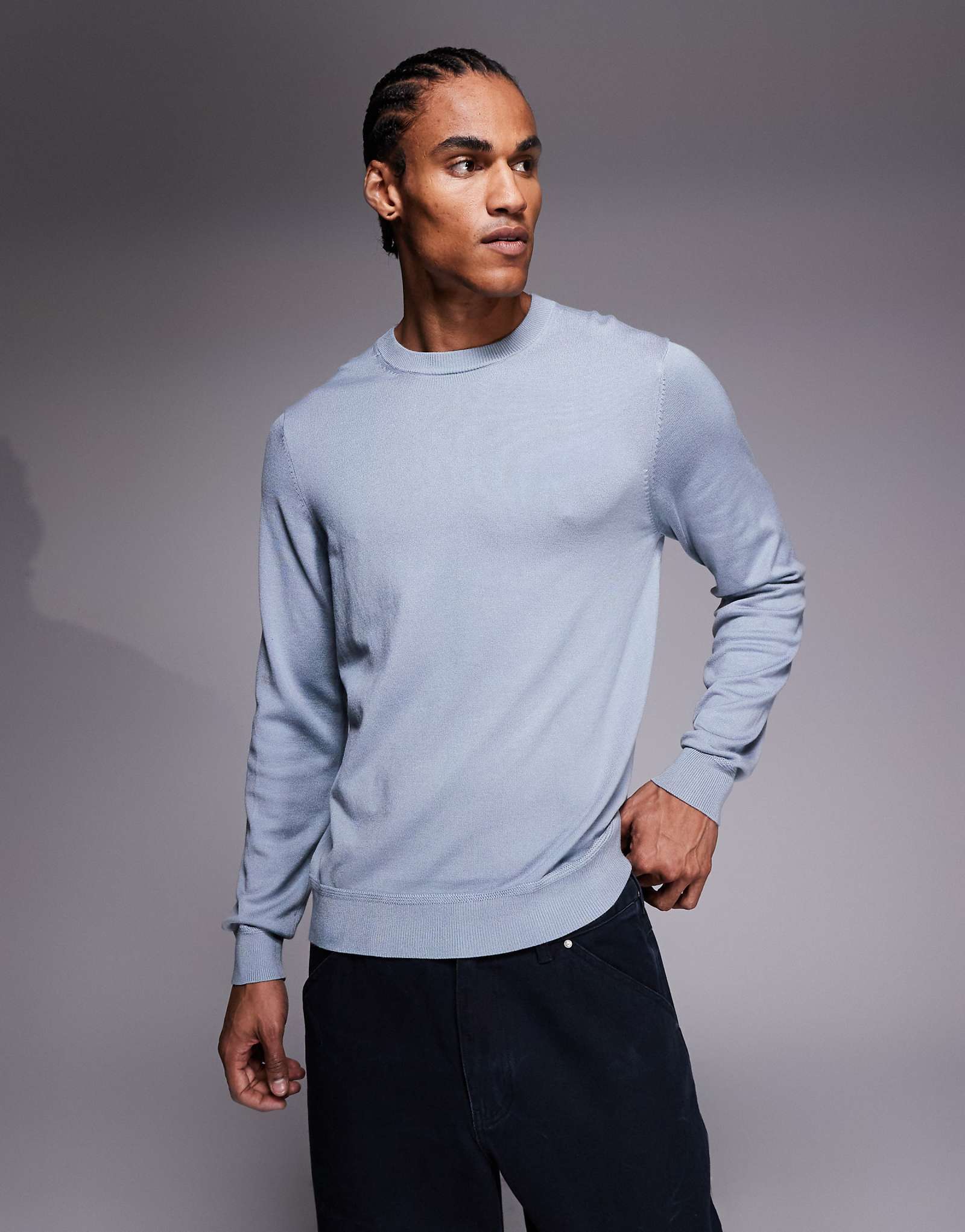 River Island long sleeve crew neck sweater in blue blue 8690₽