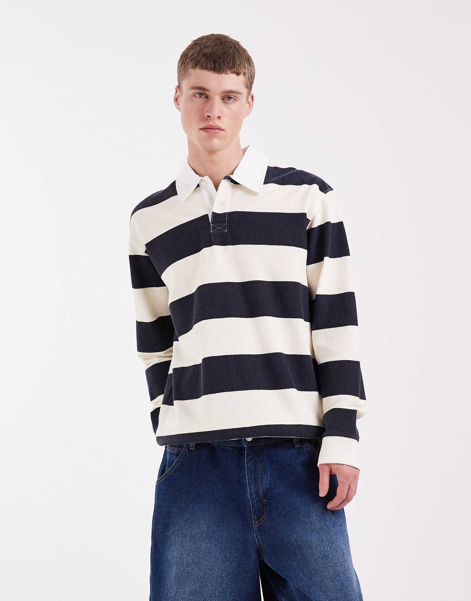 Redefined Rebel Ocean polo sweatshirt in navy stripes navy