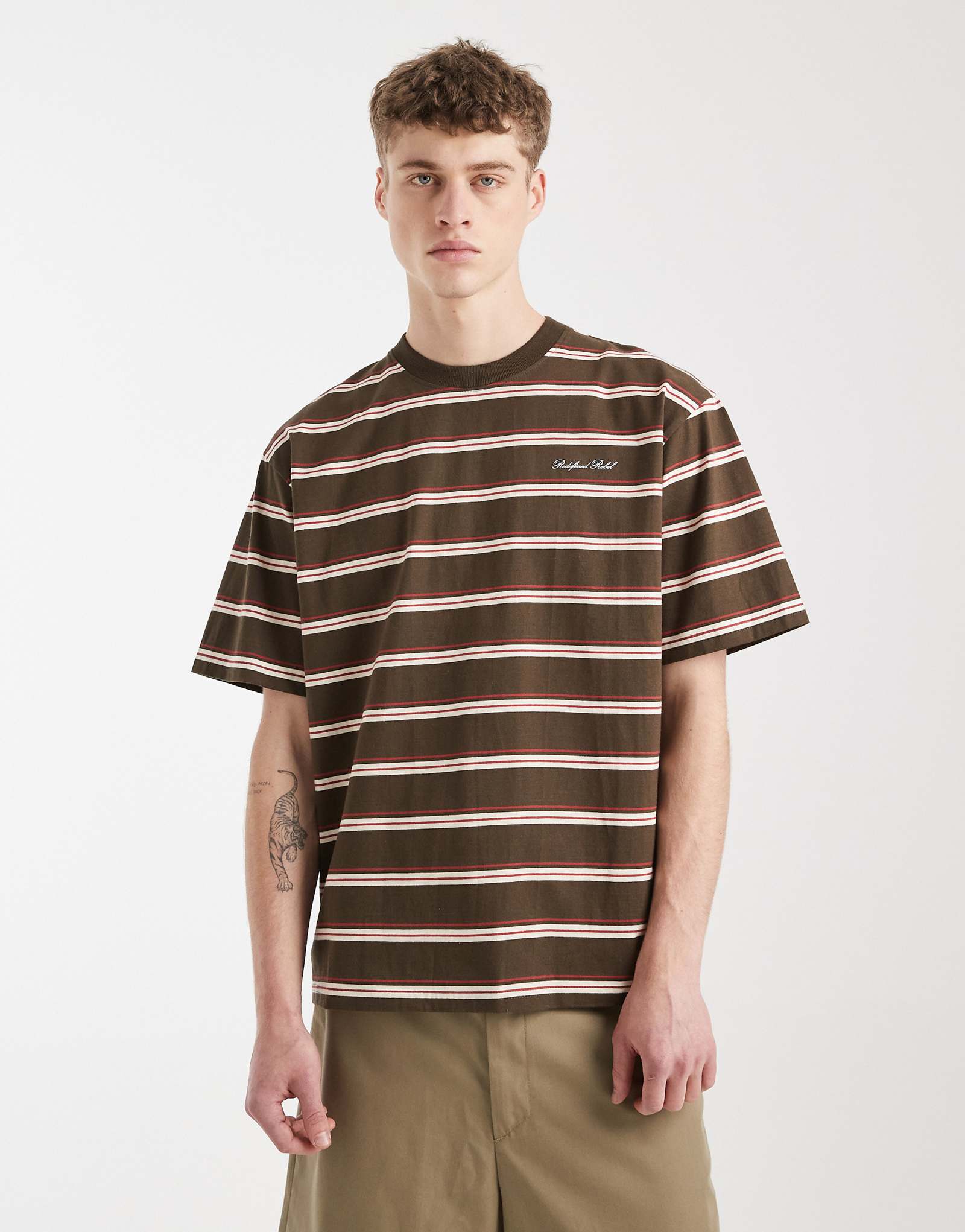 Redefined Rebel Tyler T-shirt in coffee stripe brown 7790₽