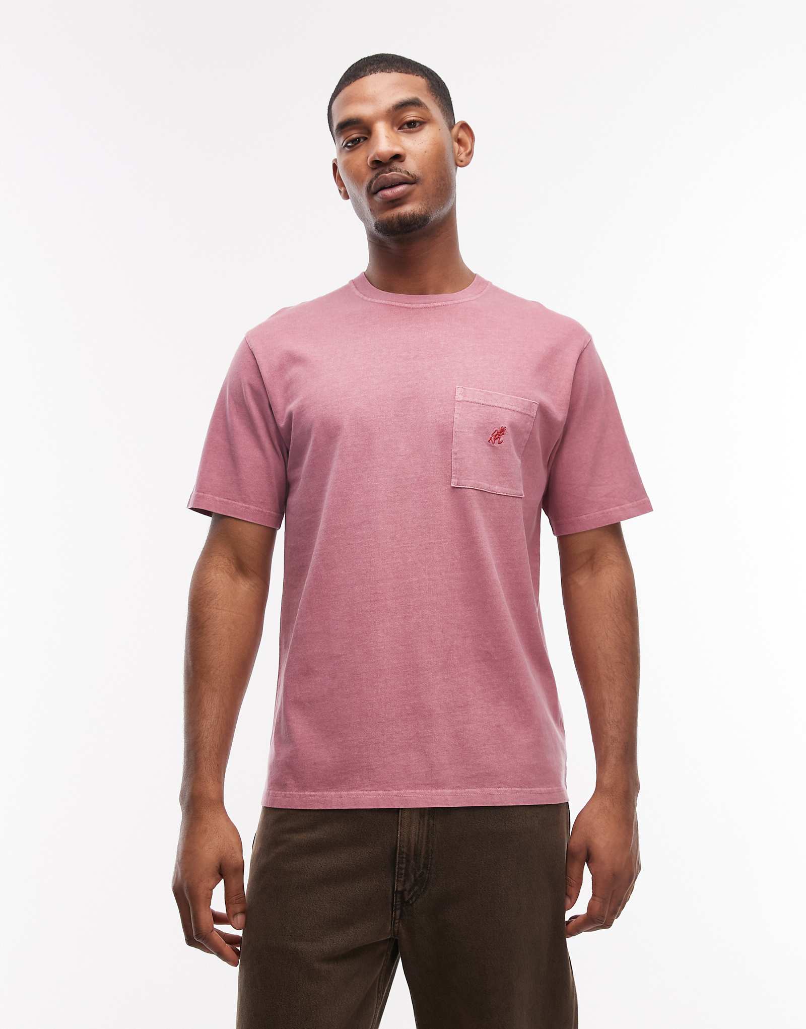 Gramicci one point short sleeve pigment dyed T-shirt in red pigment washed red 16890₽