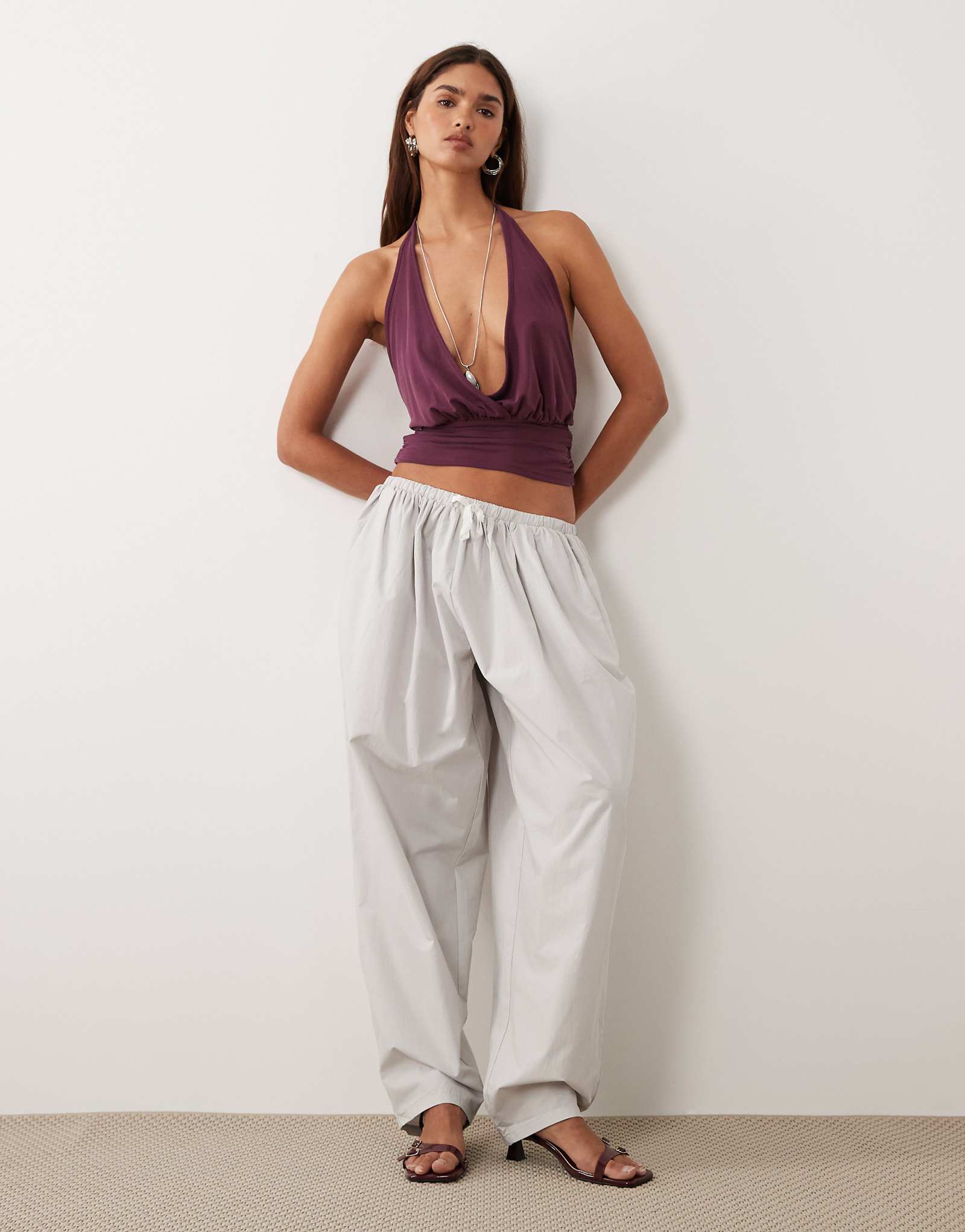 Lioness Aura pure cotton tie waist wide leg balloon pants in ash gray ash 21890₽