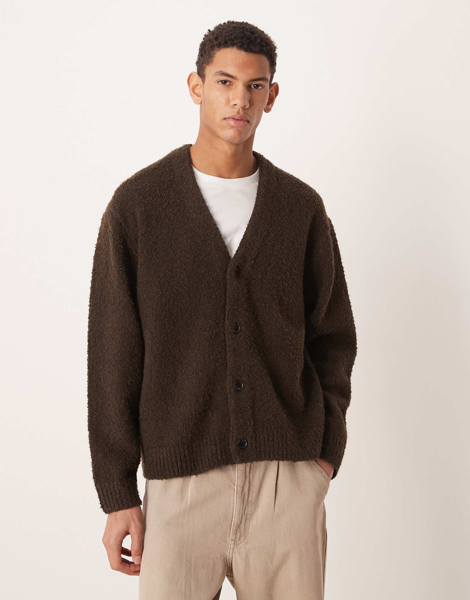 Abercrombie -amp Fitch boucle vintage cardigan in brown brown 23290₽
