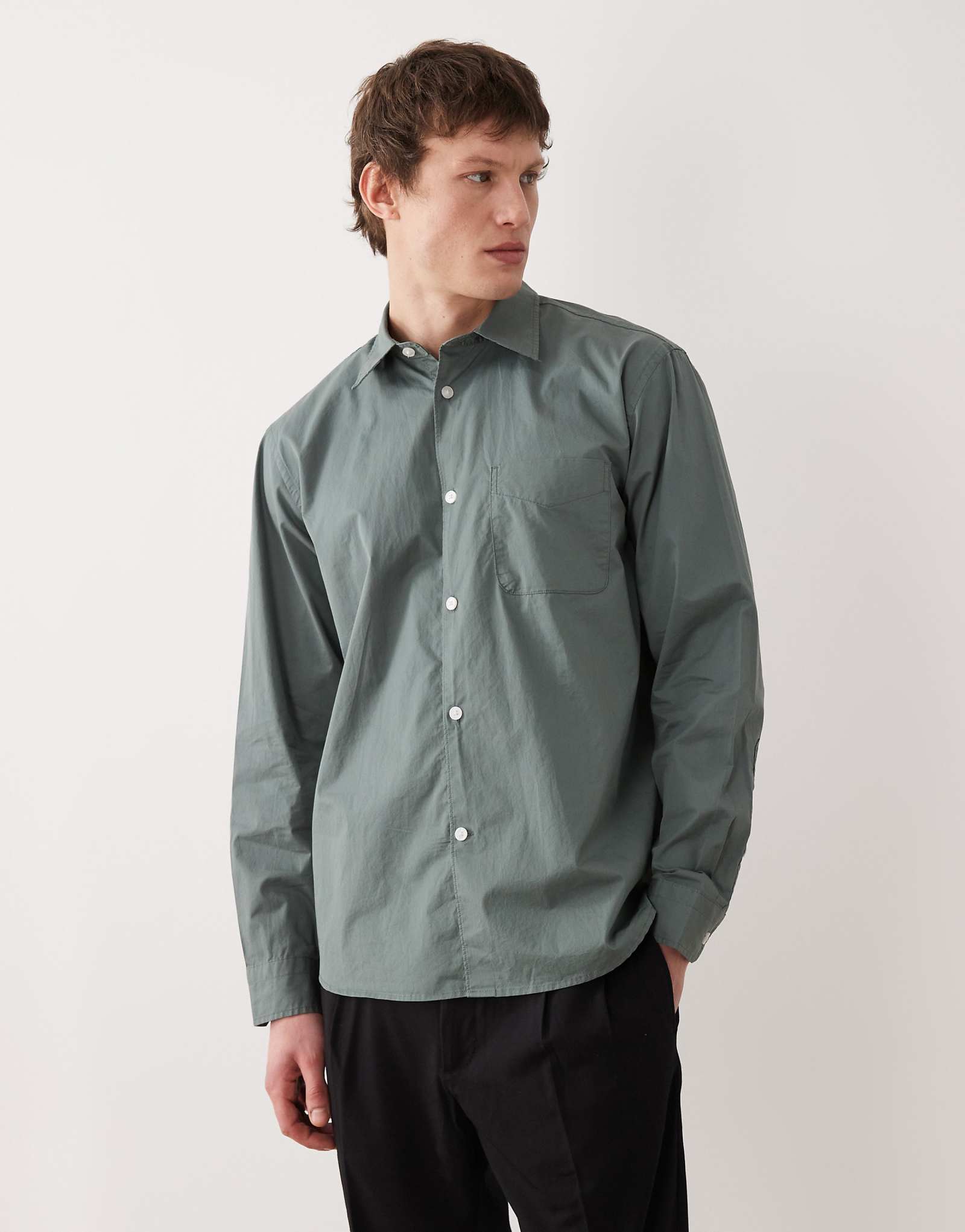 Selected long sleeve poplin shirt in green balsam green 14490₽
