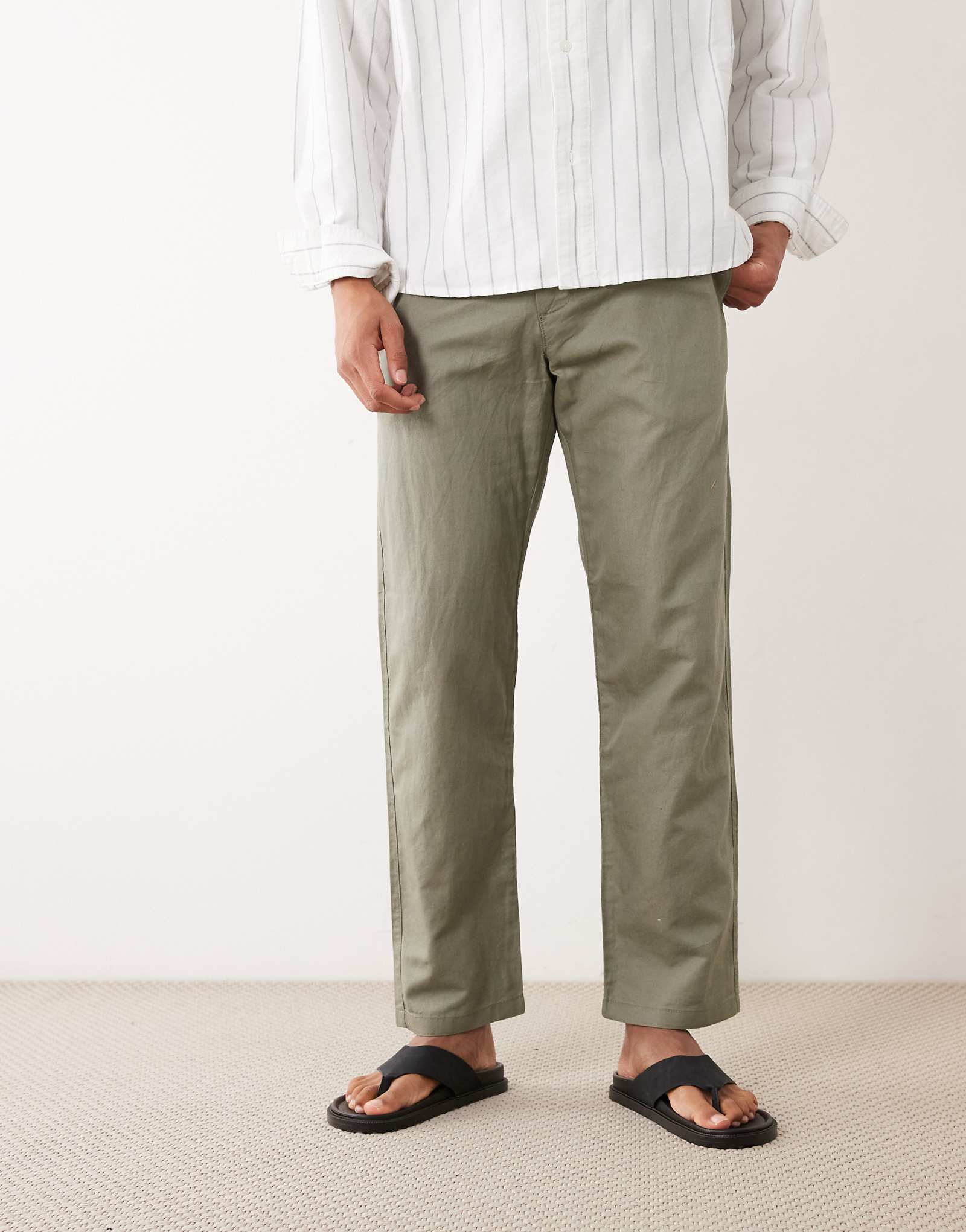 Selected straight linen blend pants in khaki vetiver 21290₽