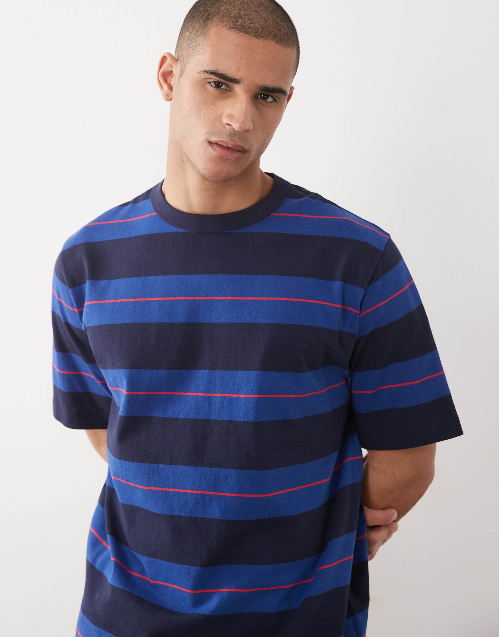 ARKET heavyweight jersey oversized T-shirt in blue stripe navy blue 9890₽