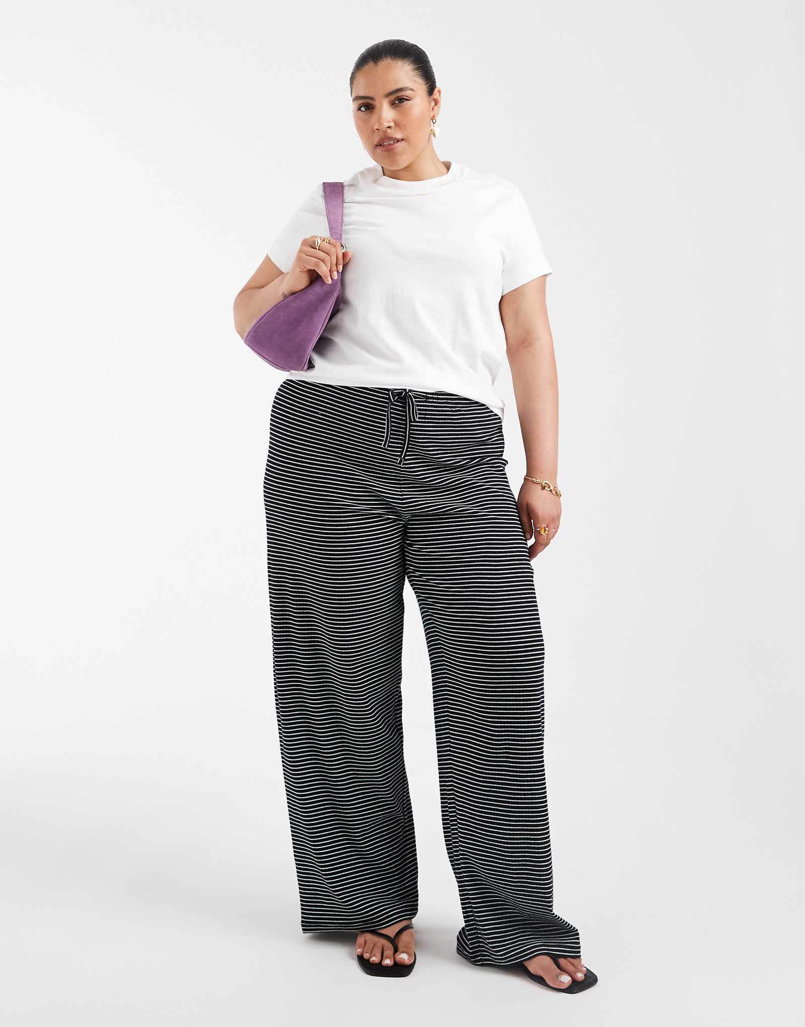 ONLY Curve pull on pants in black stripes black 13390₽