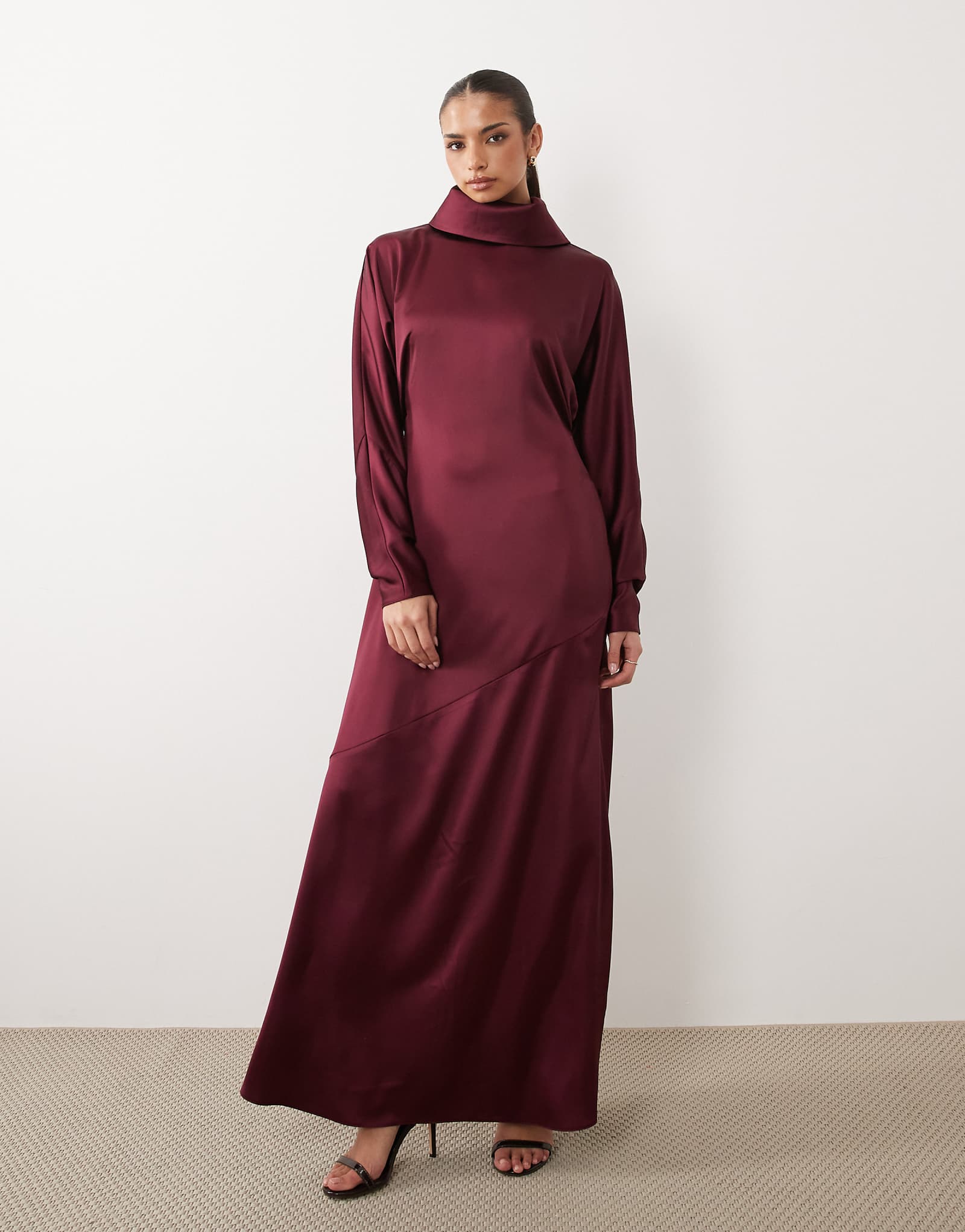 Daska satin draped cowl neck batwing maxi dress in burgundy burgundy 36990₽