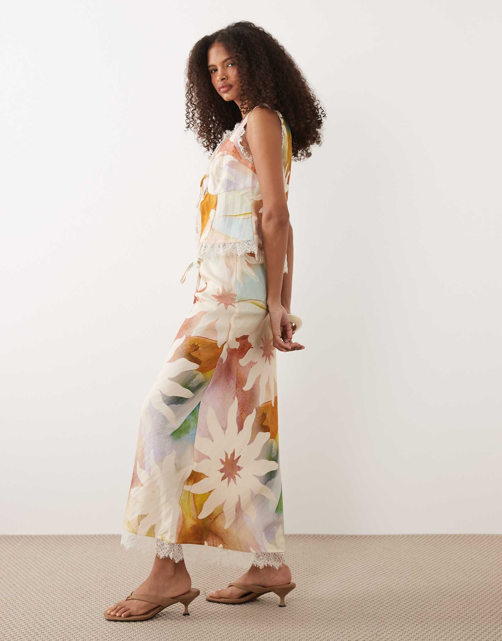 Never Fully Dressed Dorris satin maxi skirt in soleil print - part of a set multi 30390₽