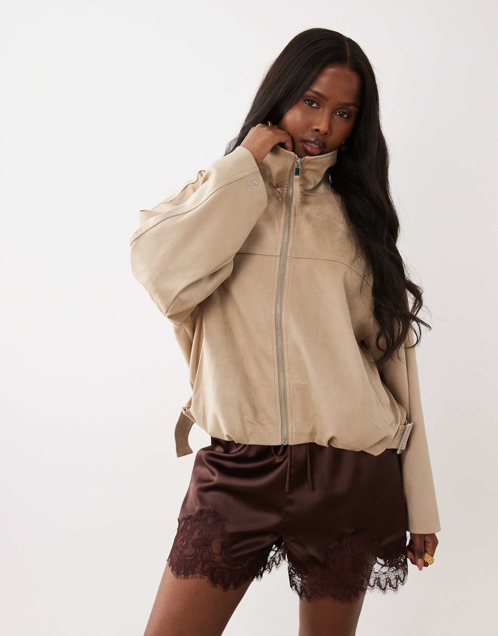 Gina Tricot faux suede high neck jacket in beige beige 23690₽