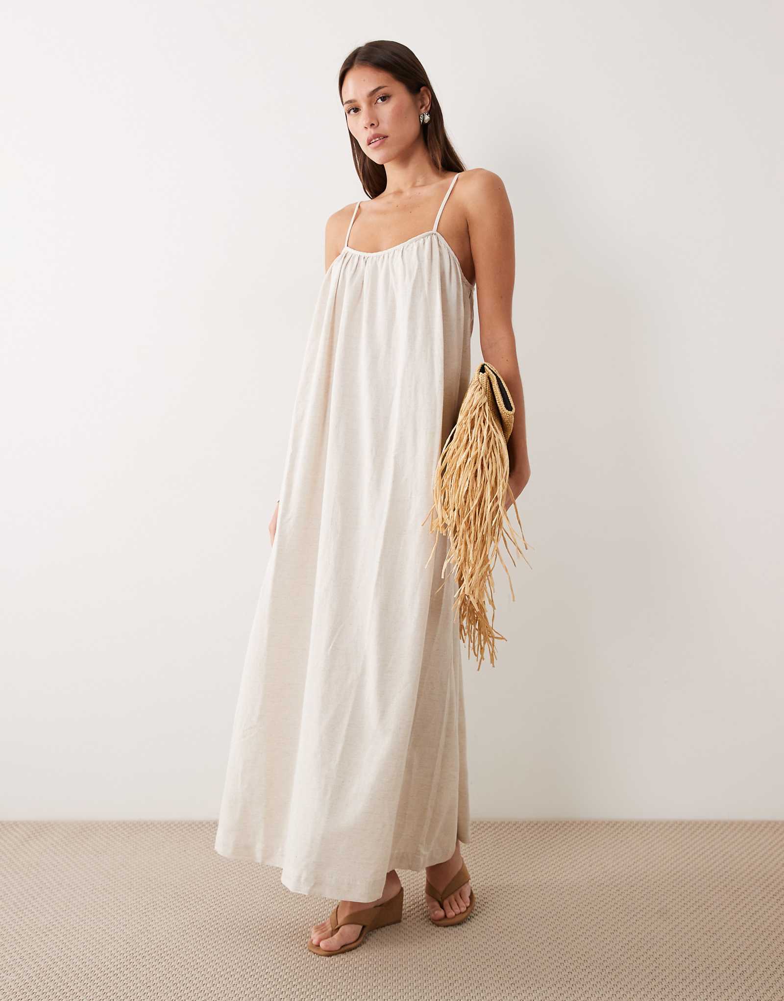 VILA linen touch cami maxi dress in super light melange super light 18190₽