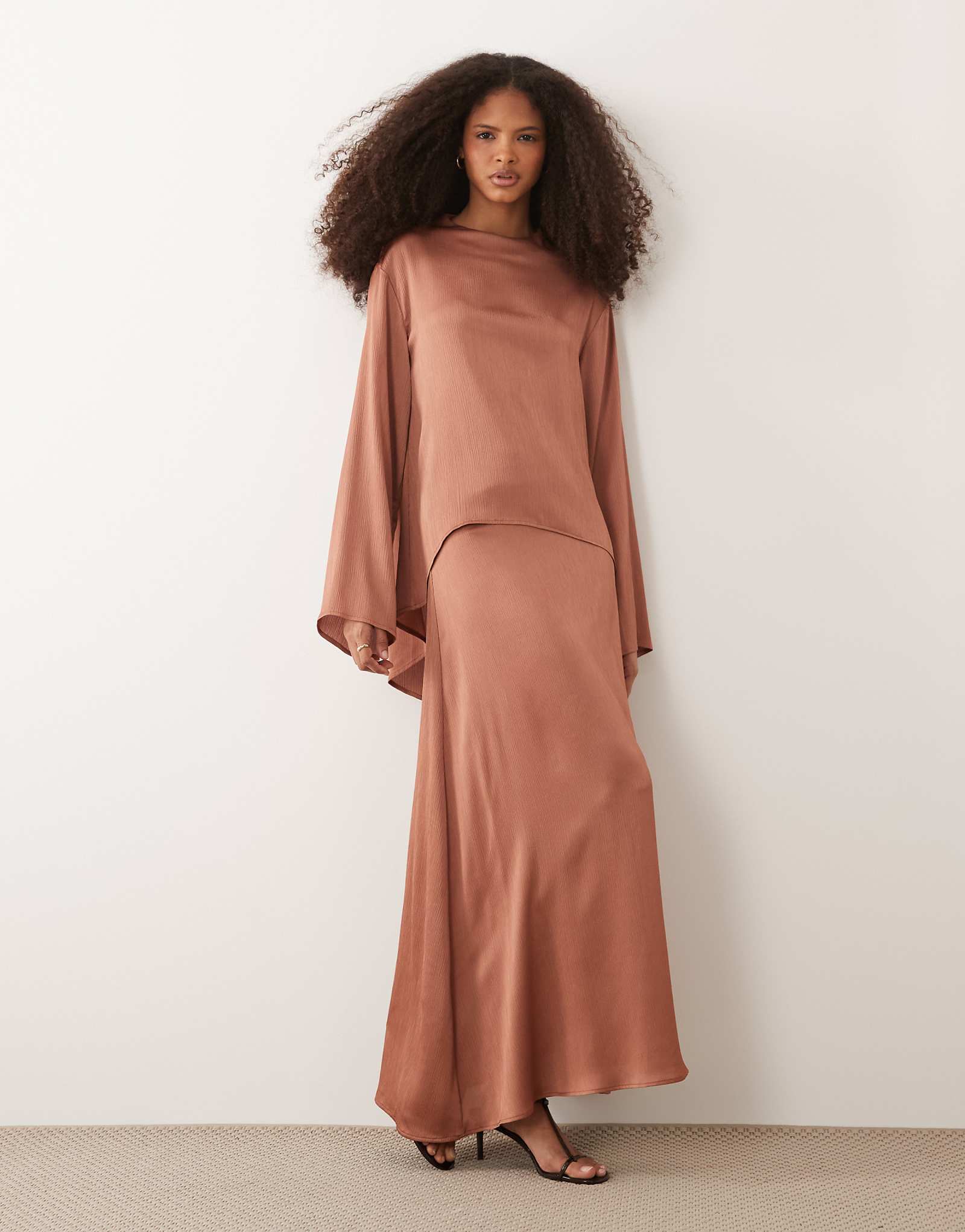 IYAL hammered satin midi slip skirt in rust - part of a set rust
