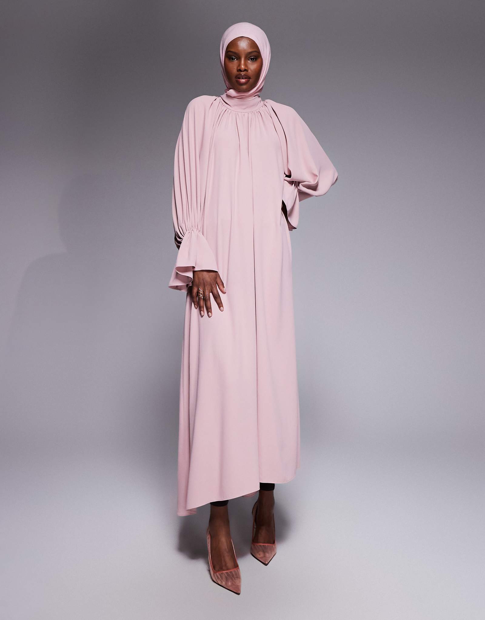 IYAL high neck cuff sleeve detail maxi dress in lilac lilac 25190₽