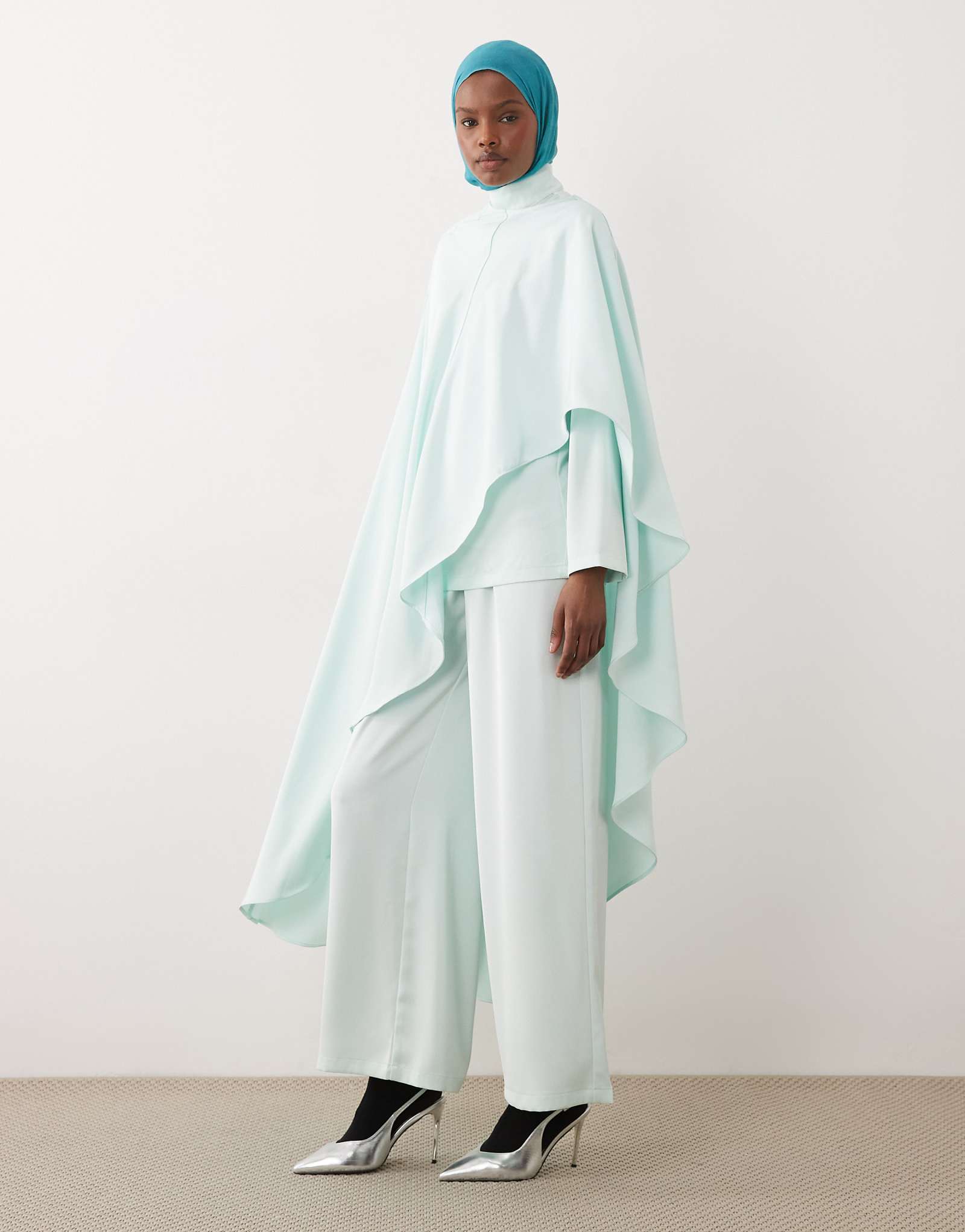 IYAL asymmetrical drape detail cape in mint - part of a set mint