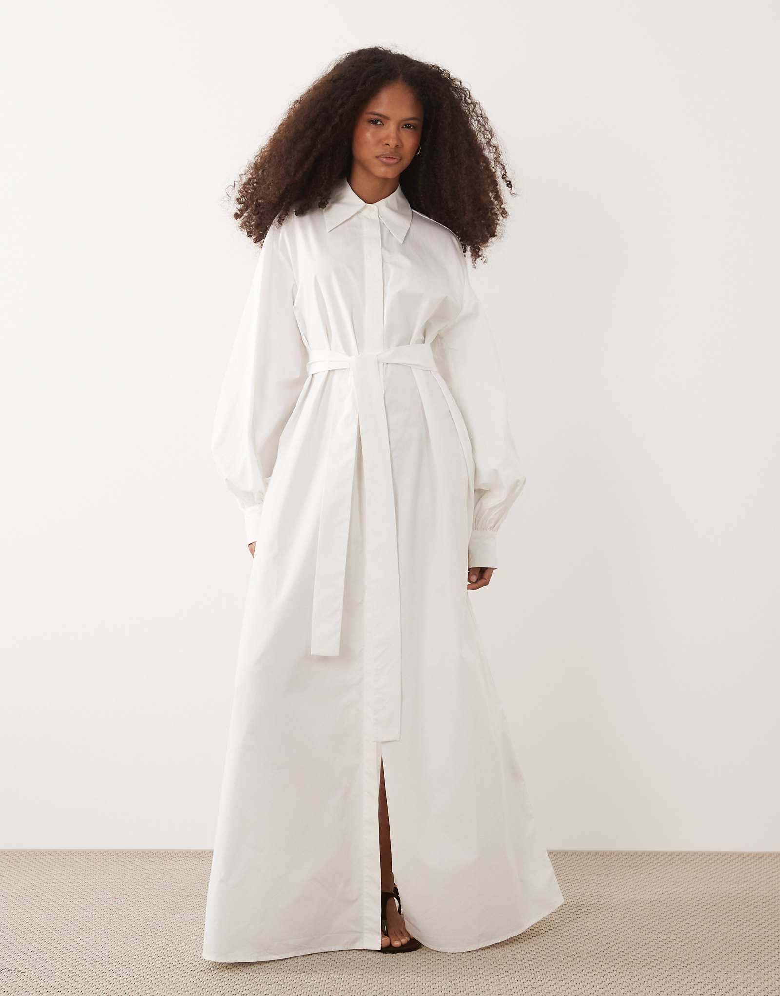 IYAL cotton oversized bow detail poplin button detail maxi dress in white white 26890₽