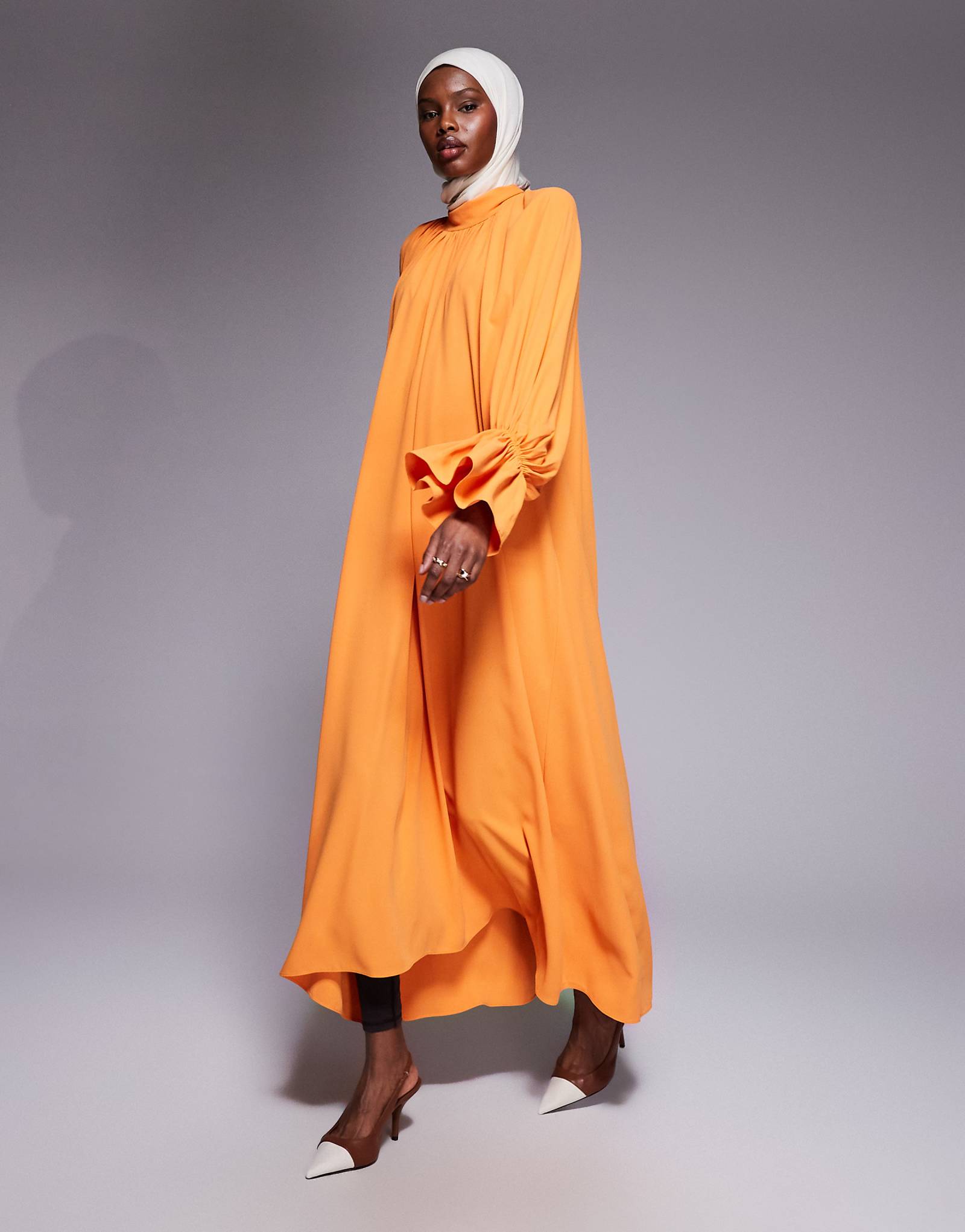 IYAL high neck cuff sleeve detail maxi dress in orange orange 25190₽