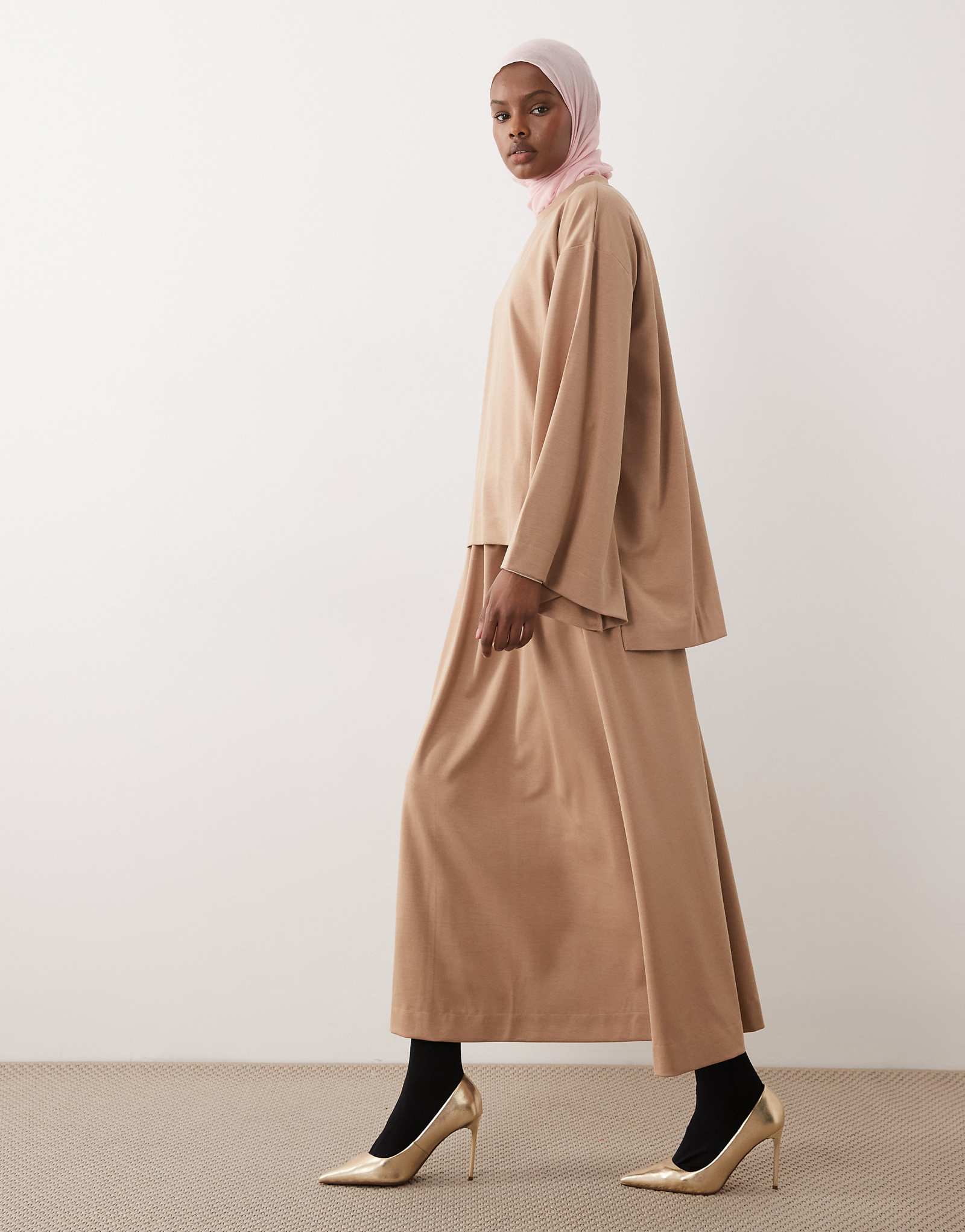 IYAL luxe high waist maxi skirt in camel - part of a set camel