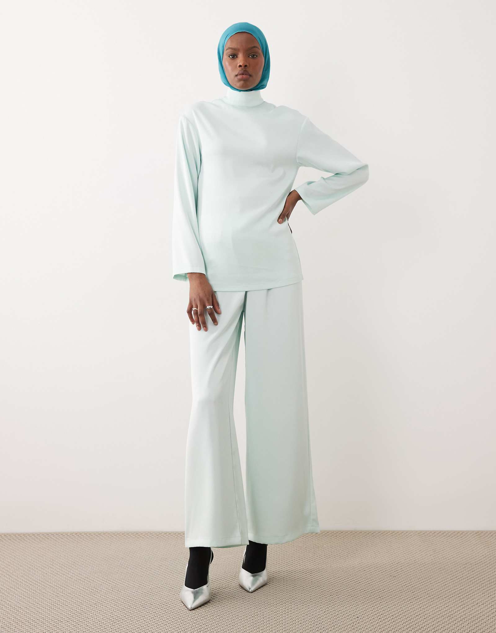 IYAL slim wide leg pants in mint - part of a set mint