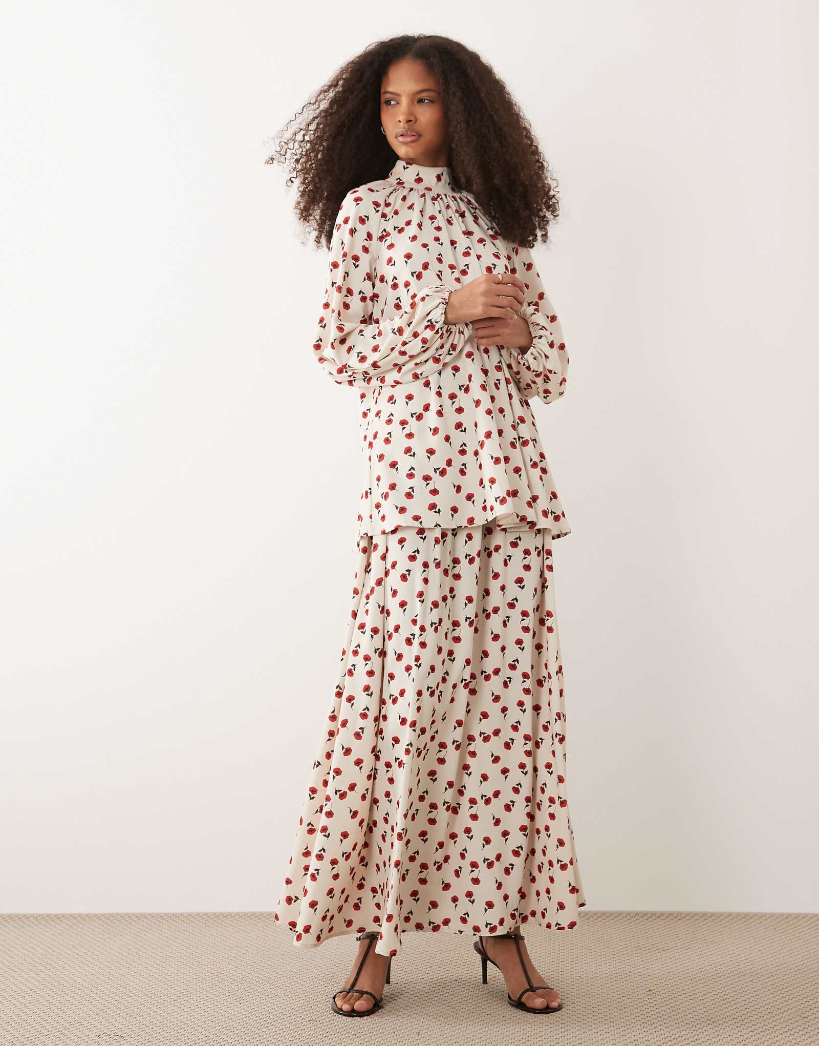 IYAL full maxi skirt in cream rose print - part of a set multi
