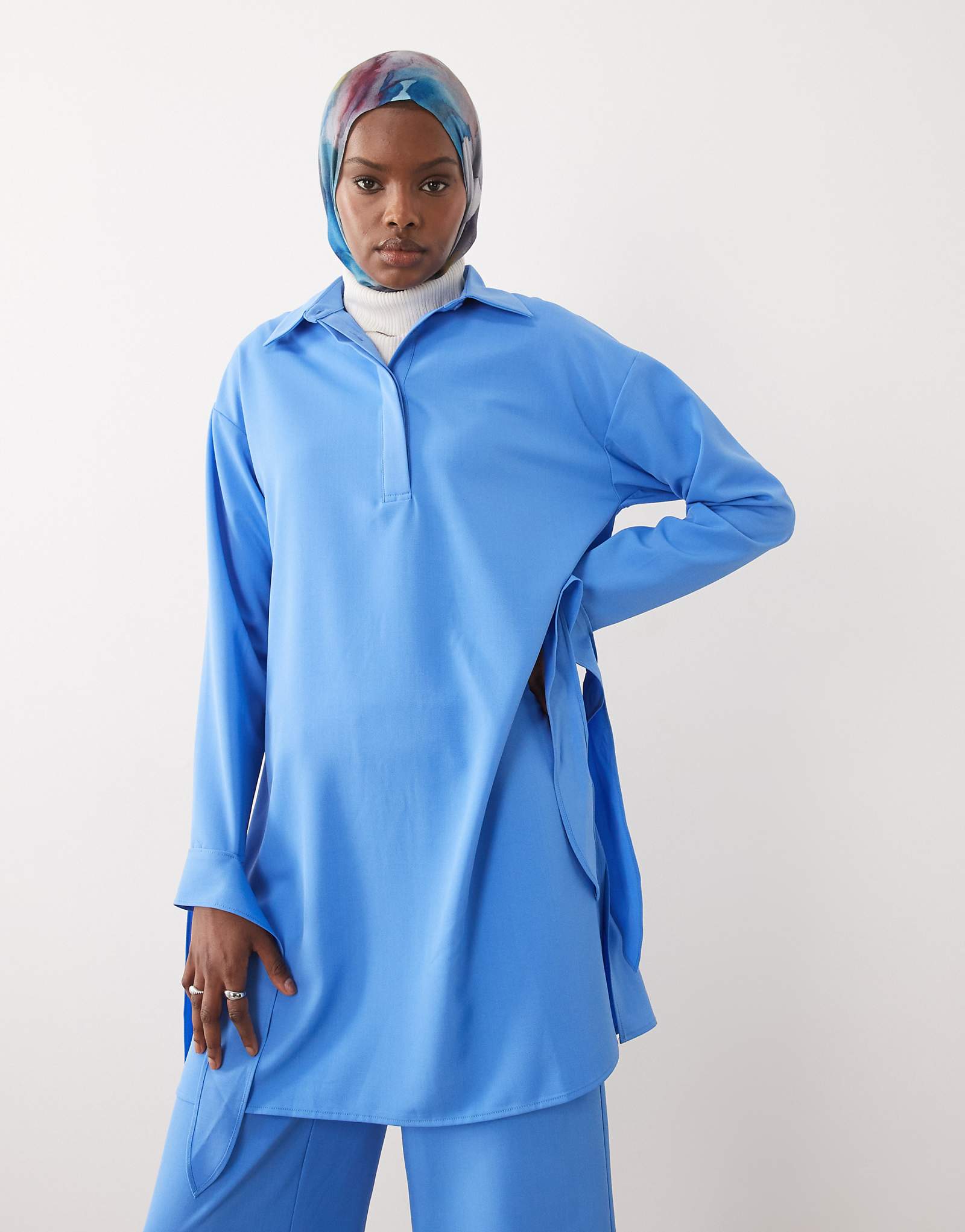 IYAL longline shirt with button detail in blue - part of a set blue