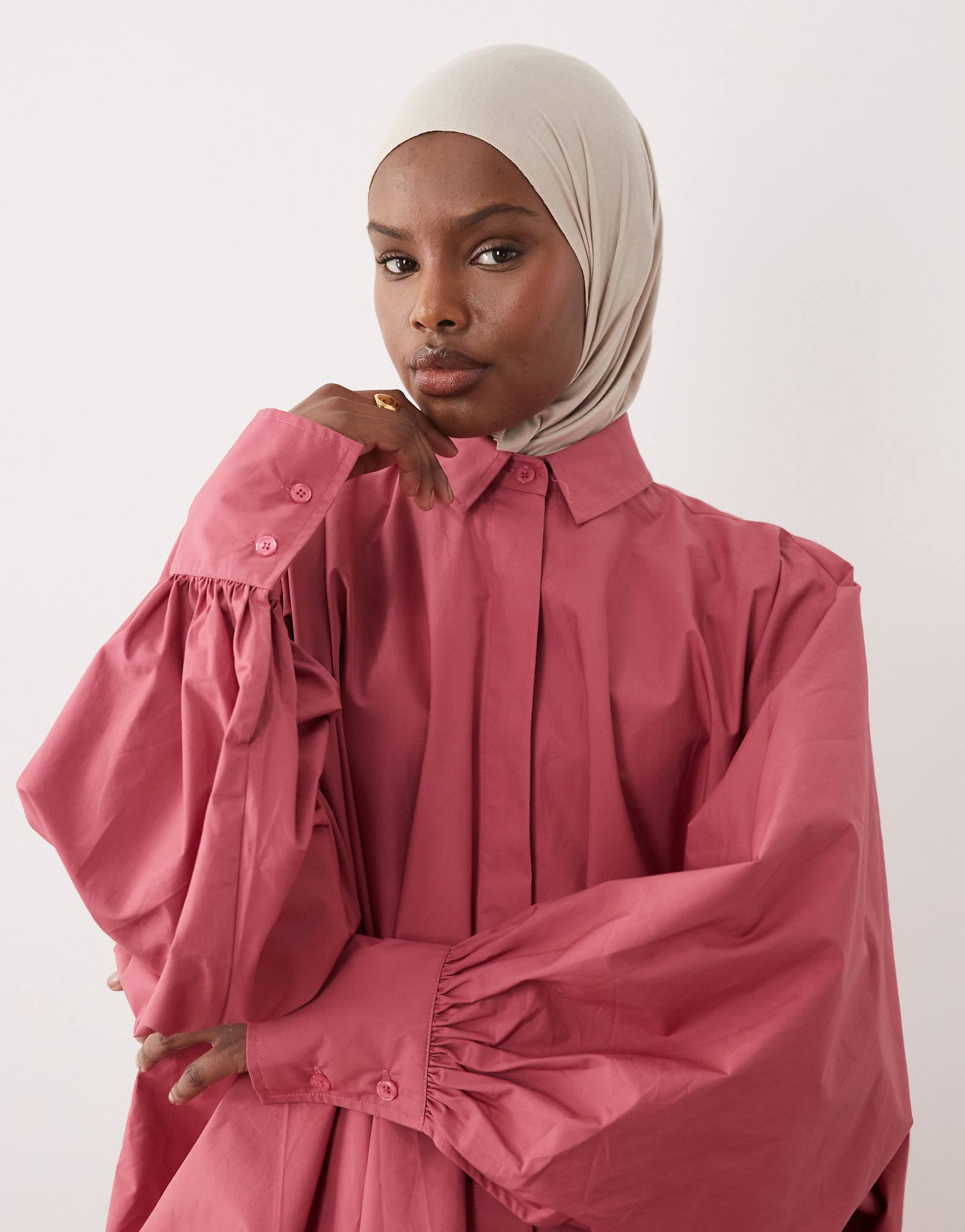 IYAL drape hem balloon sleeve shirt in rose pink pink 20190₽