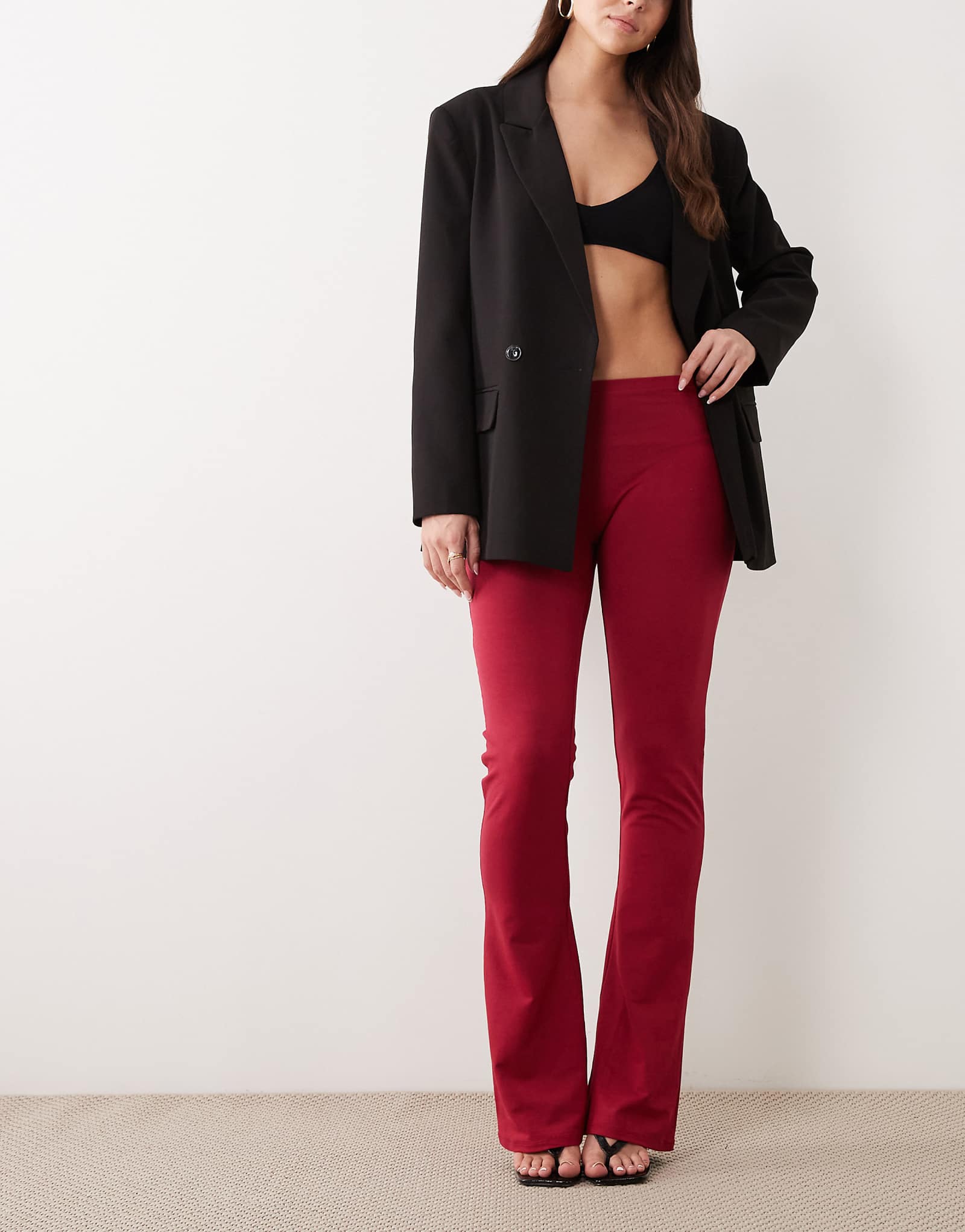 Oh Polly modal mid rise flared pants in red cherry red