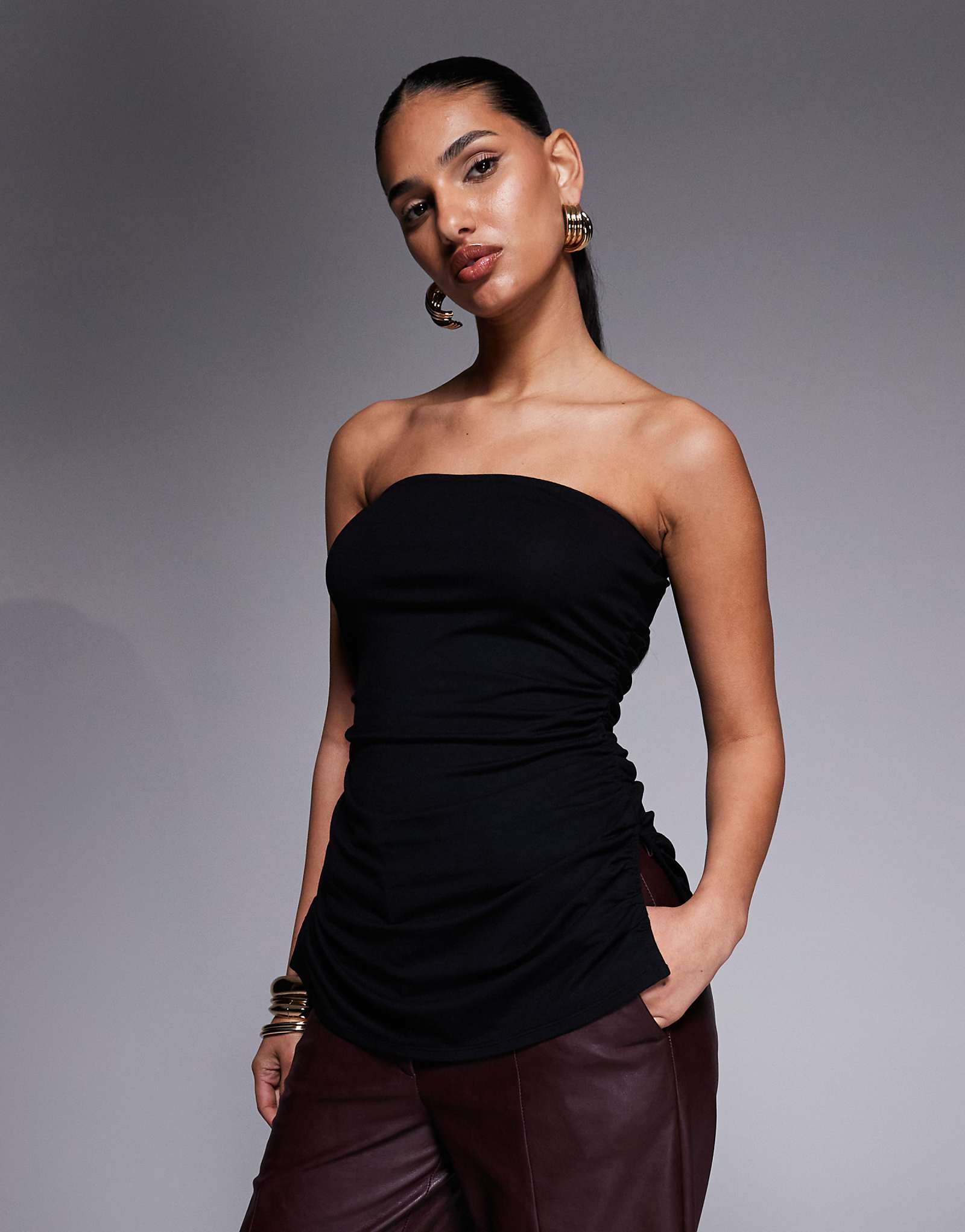 Oh Polly long length bandeau top in black black 10090₽