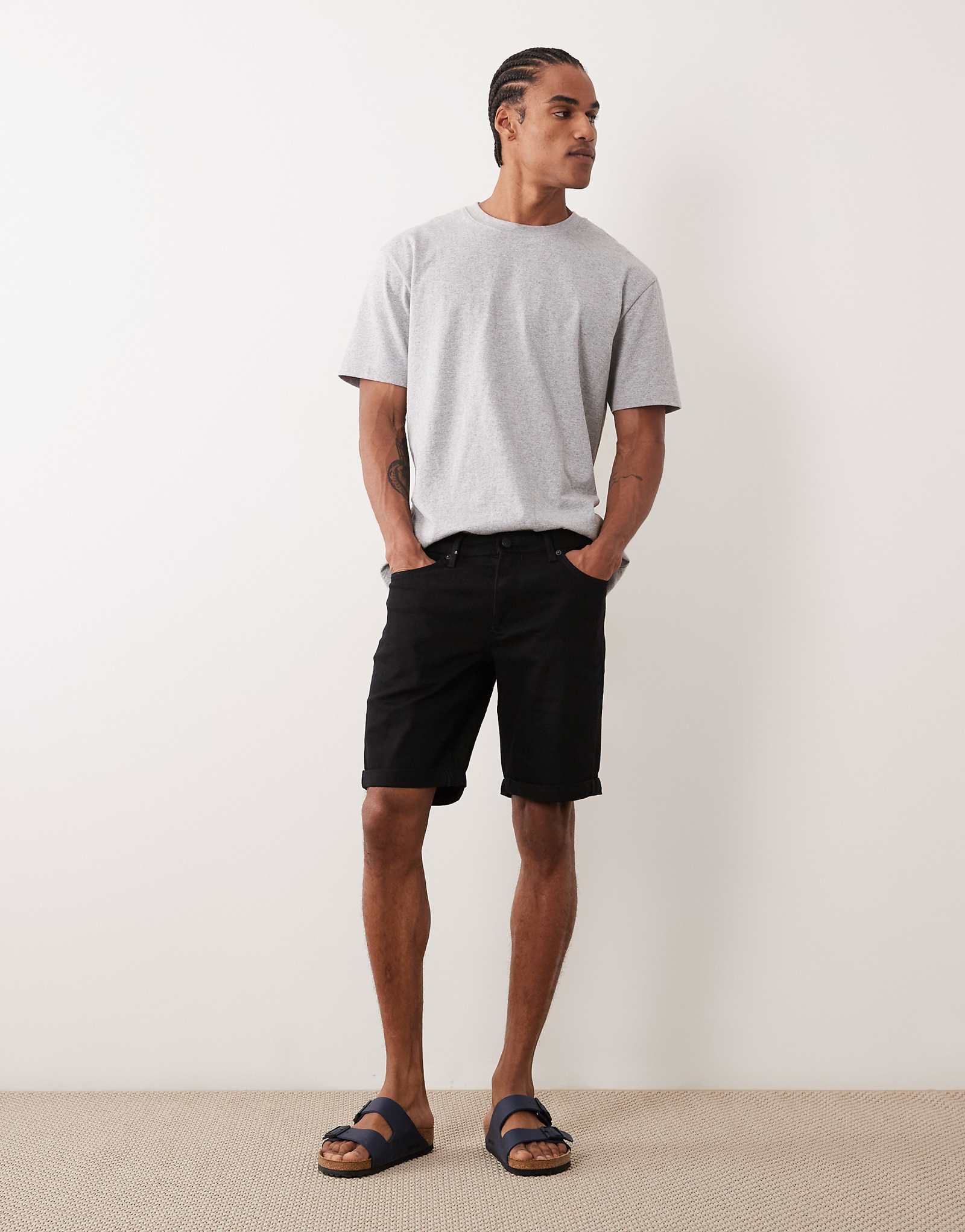 River Island slim fit denim shorts in black black 10690₽