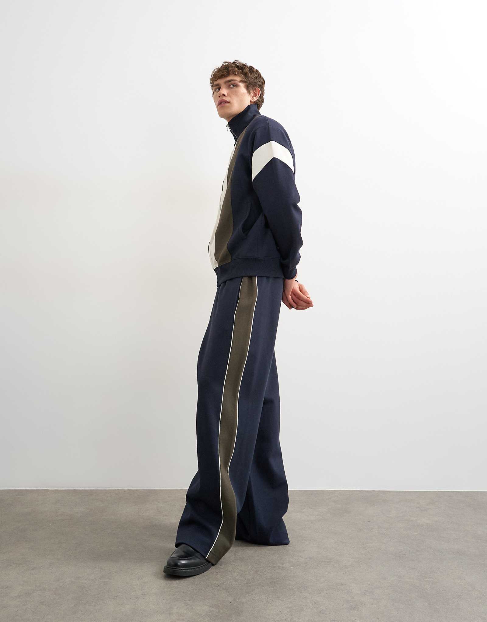 Topman baggy fit paneled pique sweatpants in navy navy 12590₽
