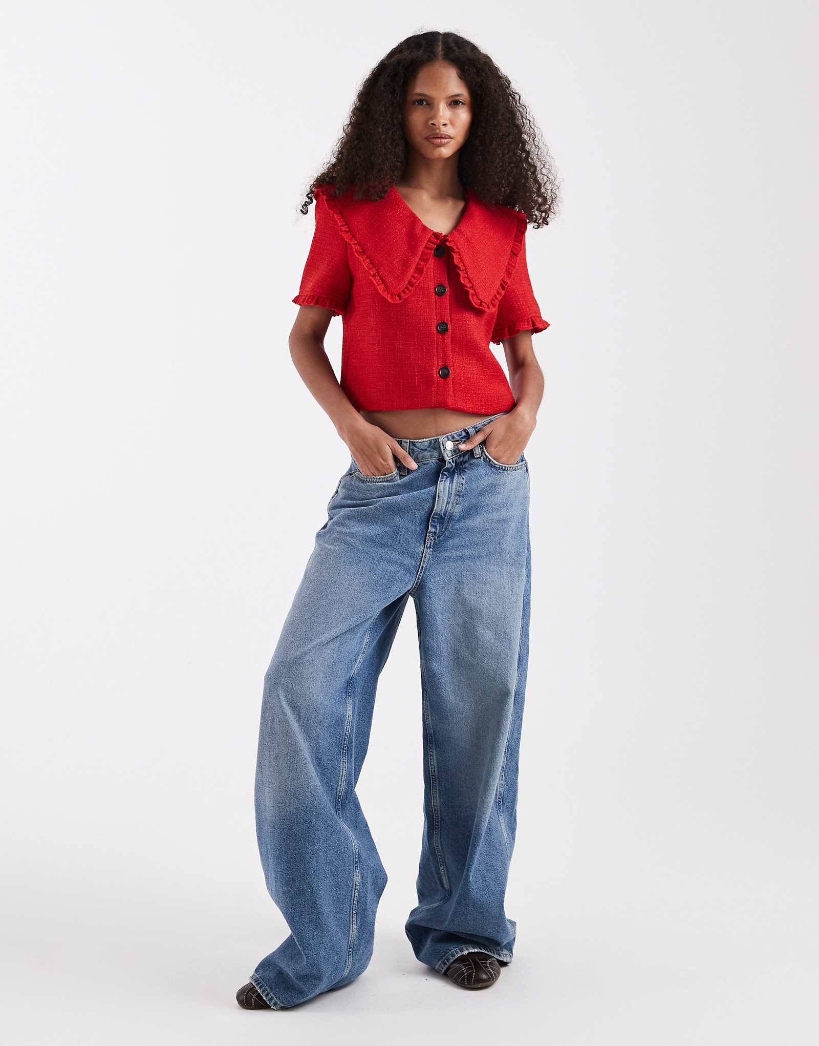 River Island oversized collar detailing boucl top in red red 15090₽