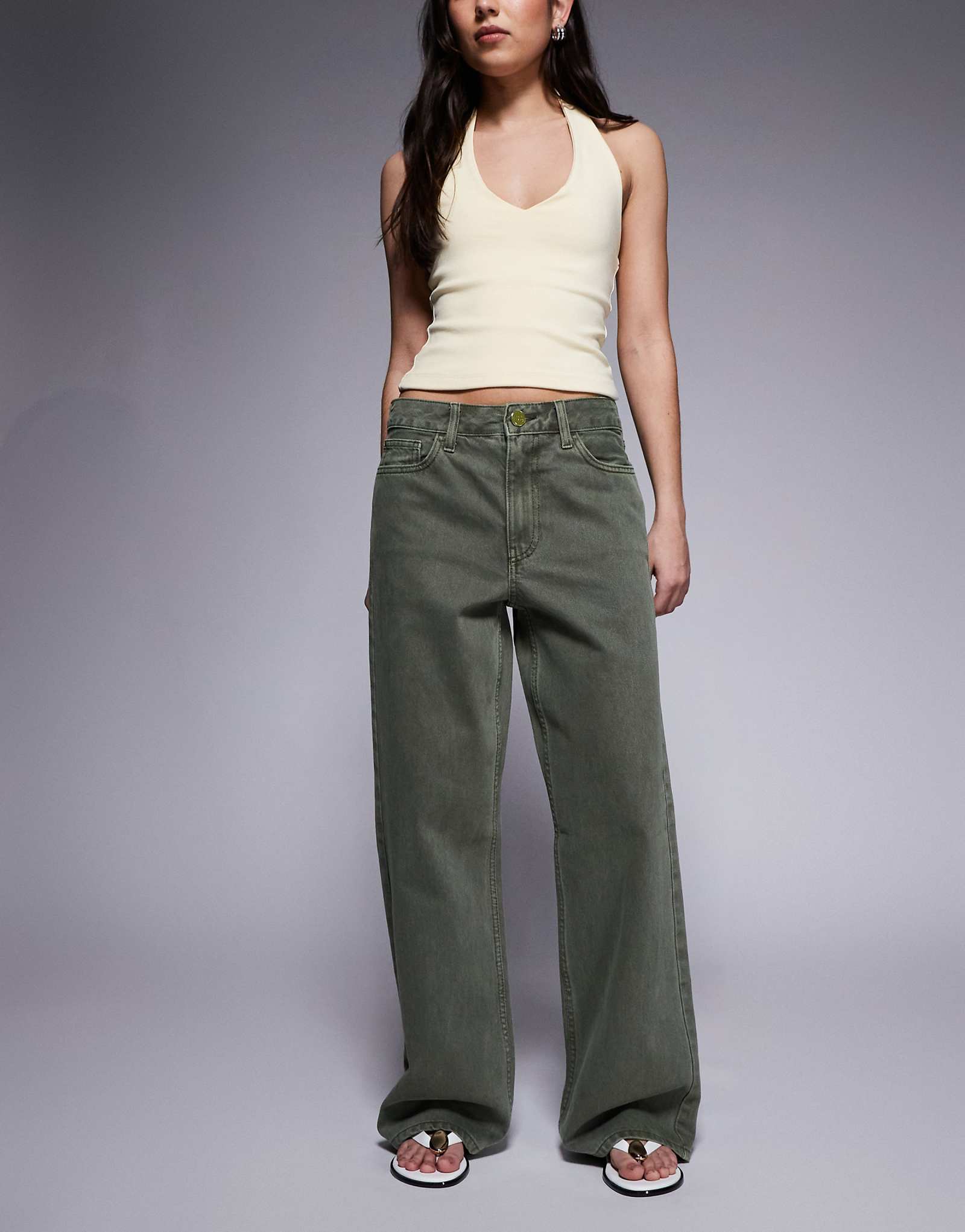 River Island relaxed straight leg jeans in khaki green khaki 17390₽