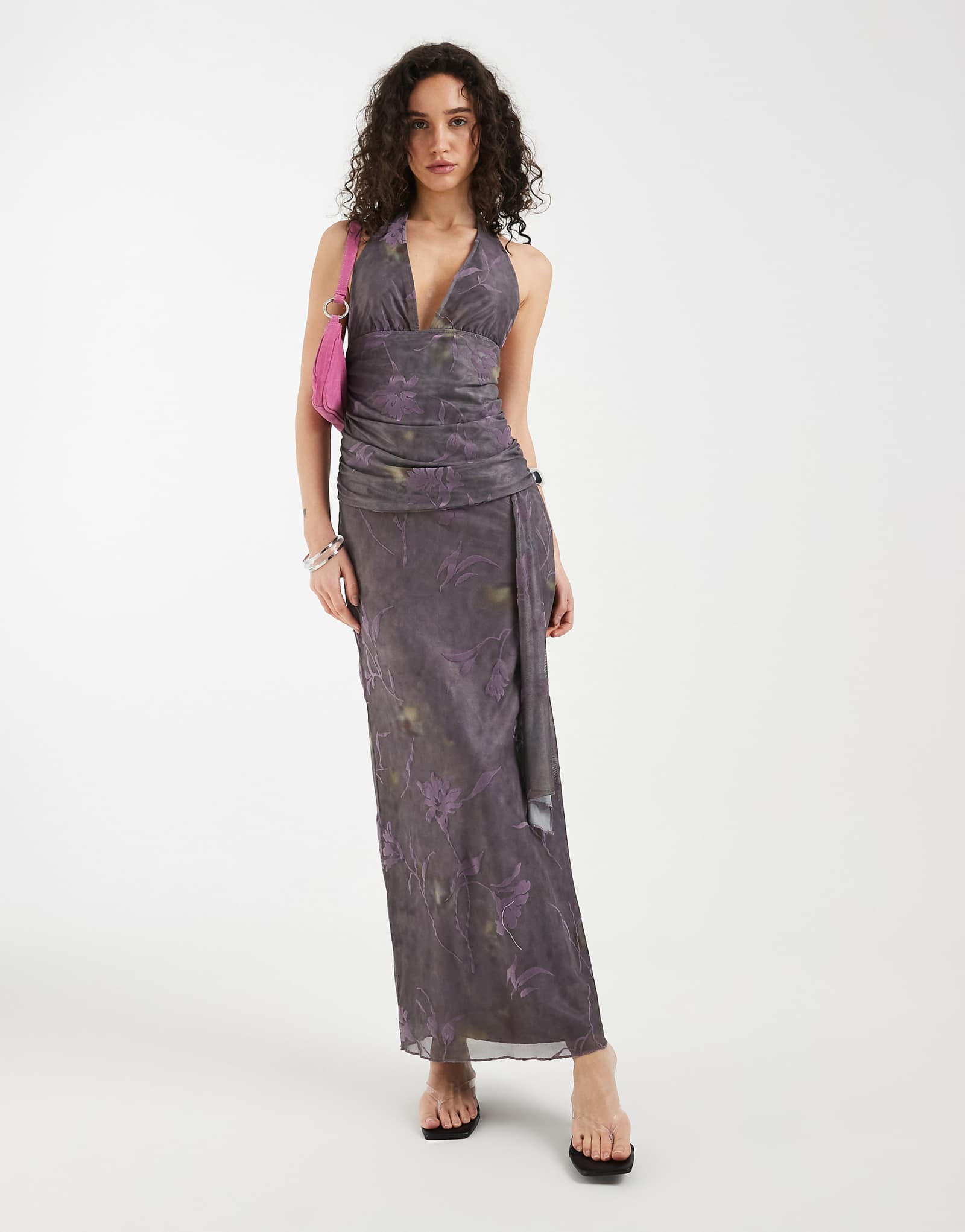 Motel Rokoyo flower halter tie waist midaxi dress in purple purple 18990₽