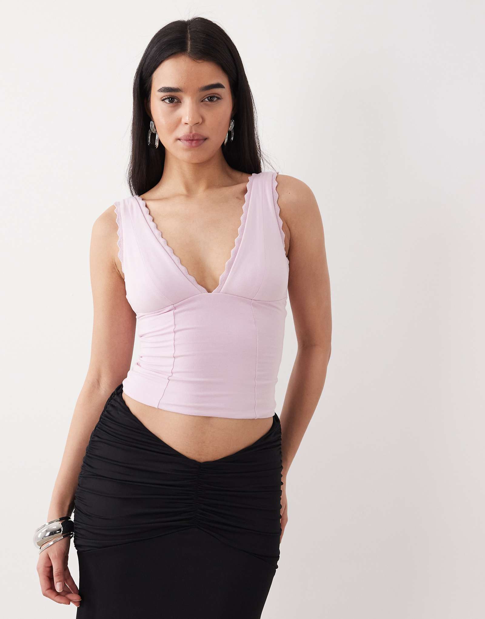 Oh Polly plunge neck jersey corset top in soft pink 11790₽