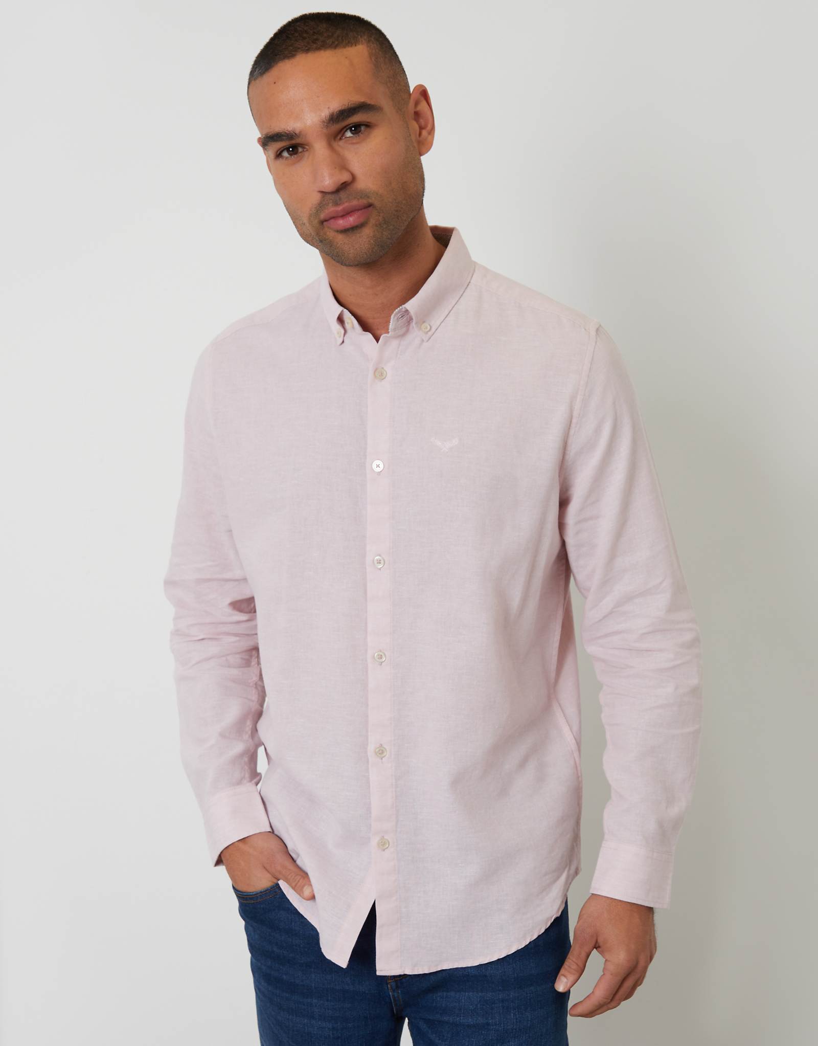 Threadbare long sleeve linen mix shirt in pale pink pink 6790₽