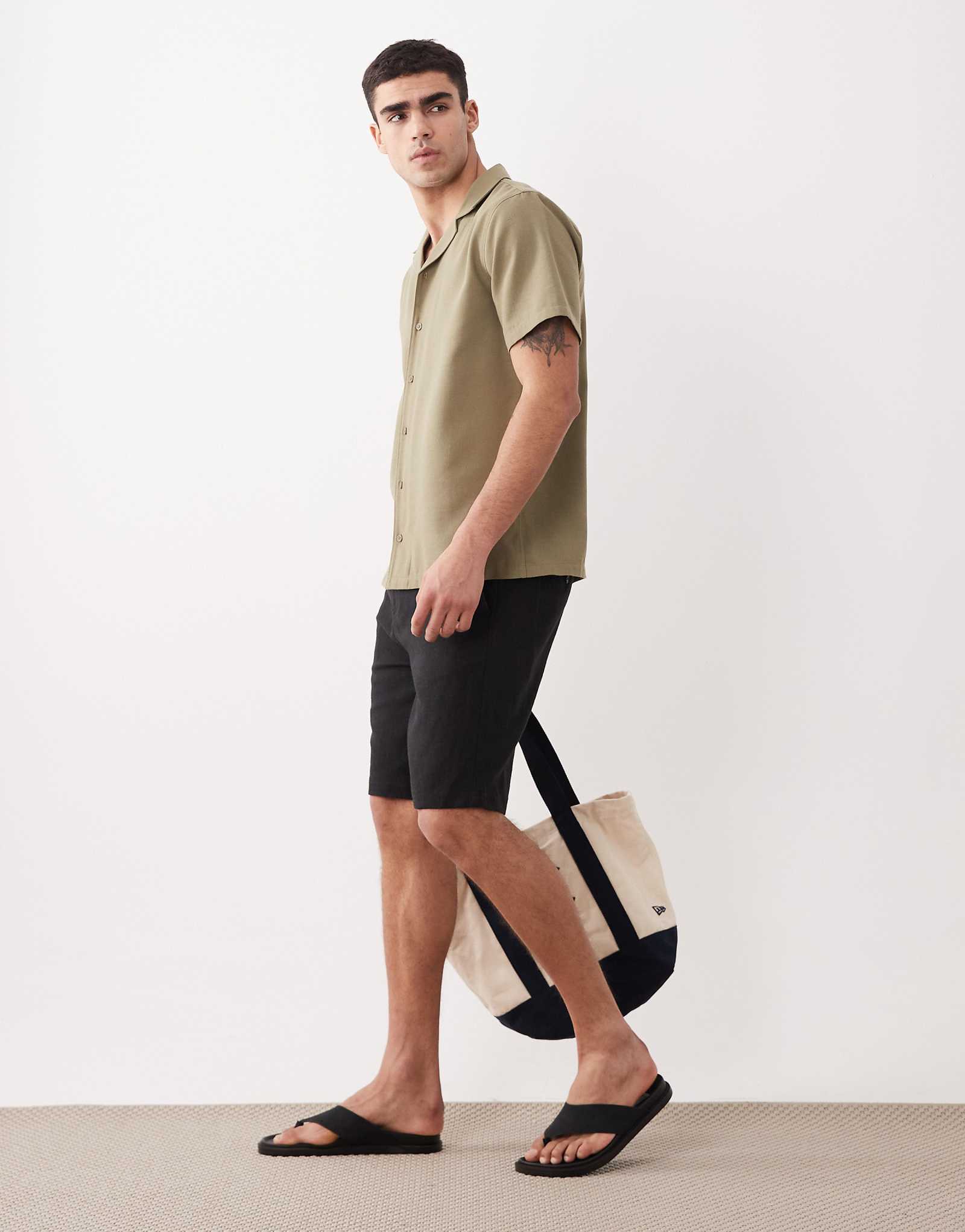 Threadbare linen mix knee length shorts in black black 5390₽