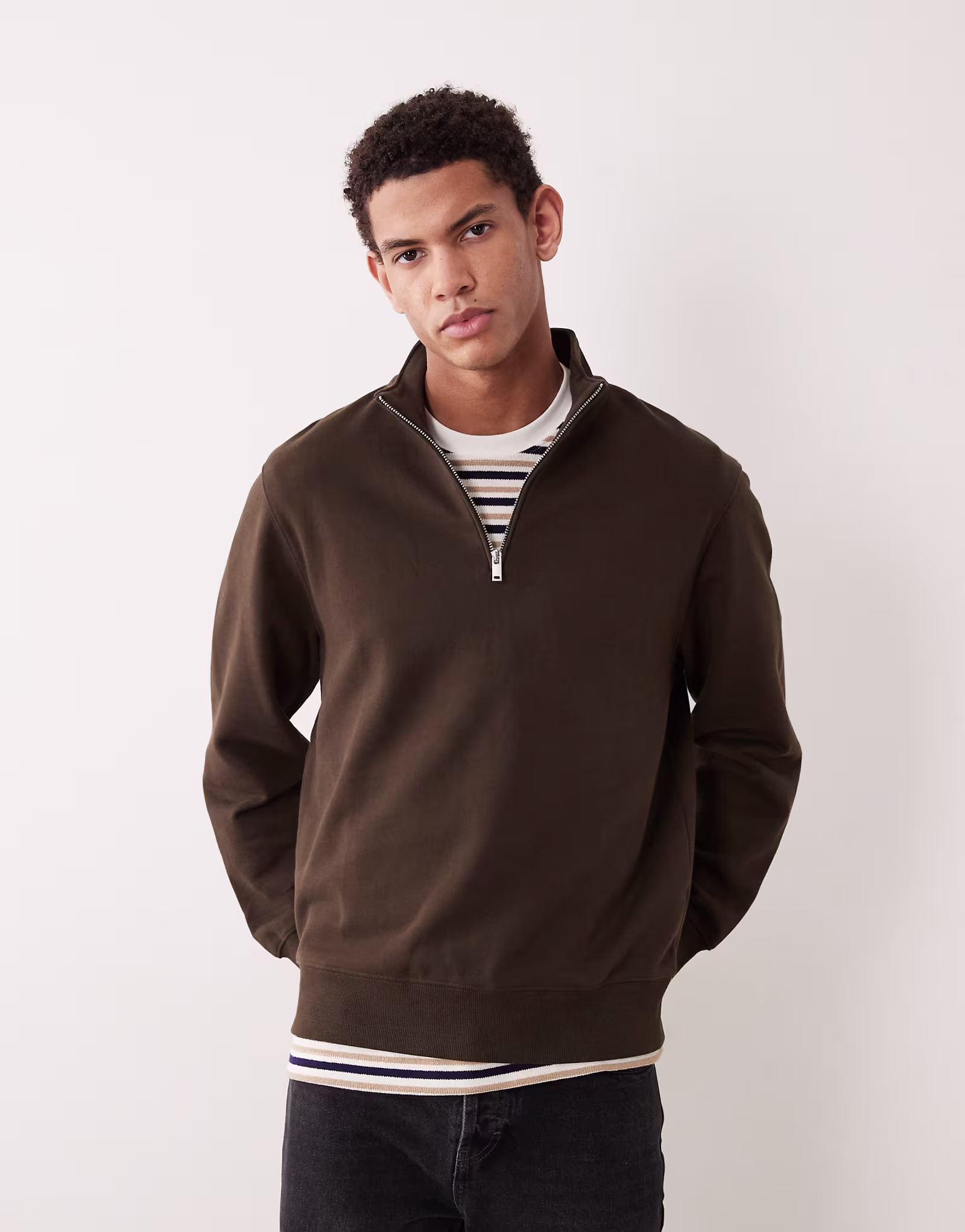 Mango quarter zip sweatshirt in chocolate brown brown 13590₽