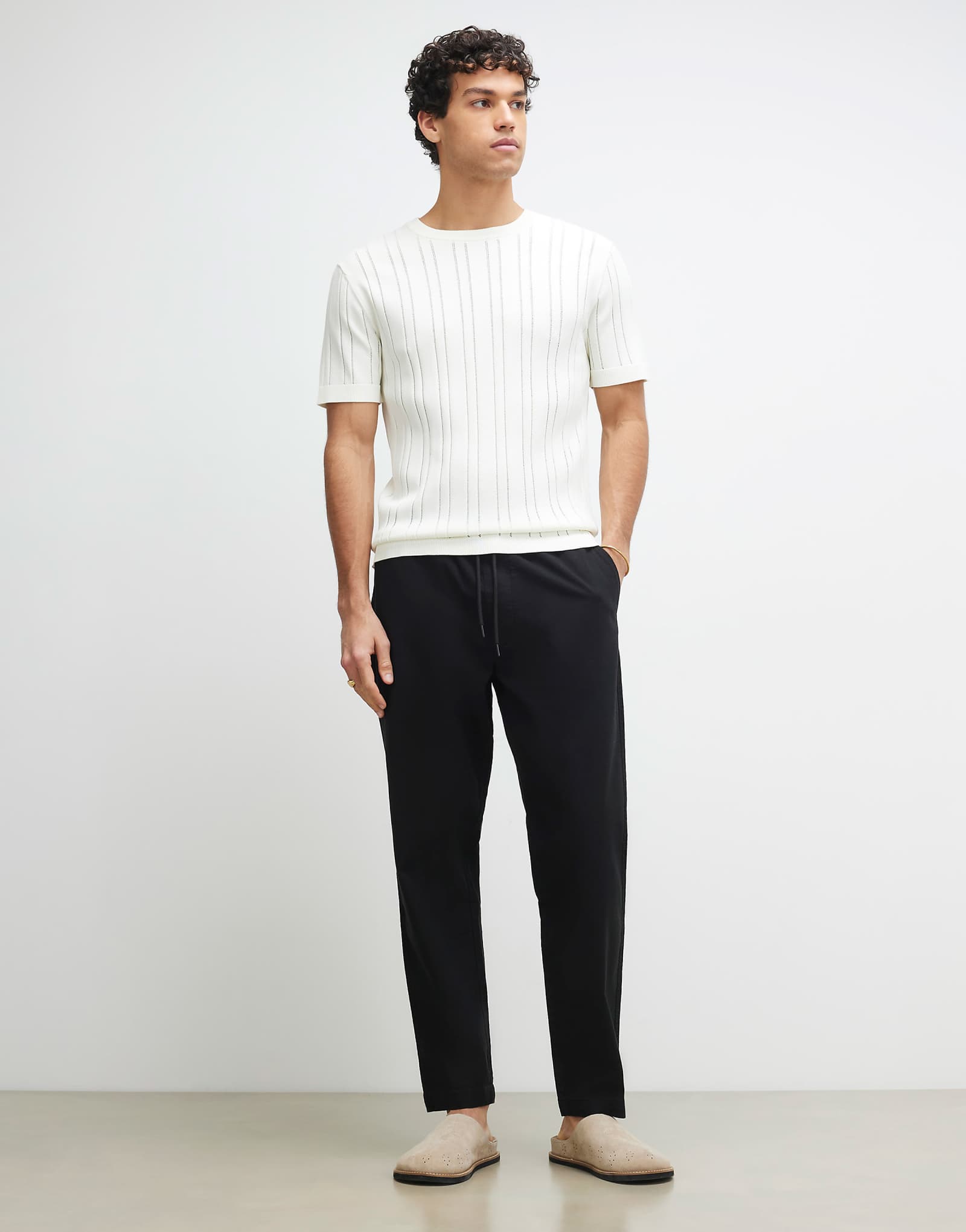 River Island linen look pull on pants in black black 12590₽