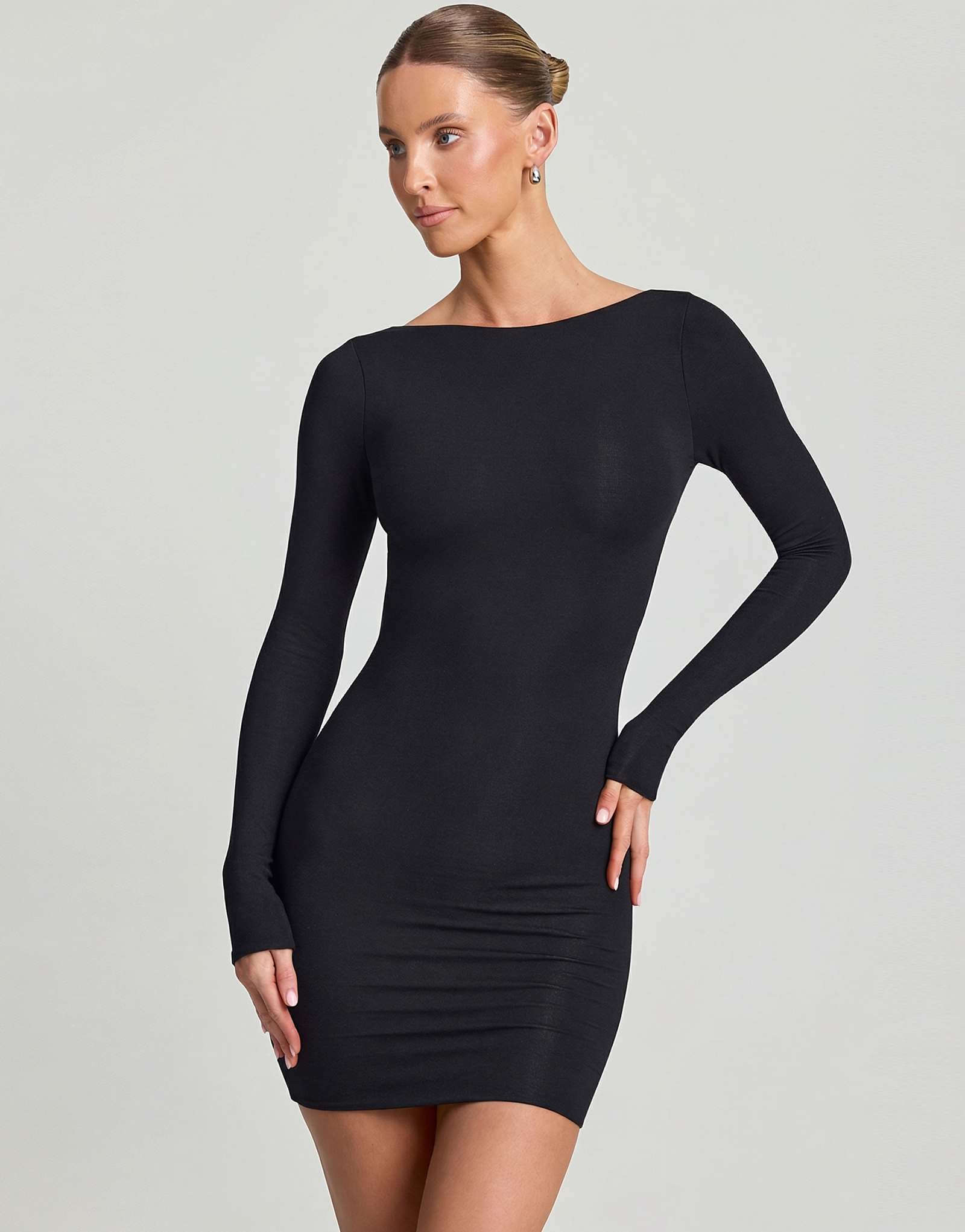 Oh Polly modal blend seamless long sleeve midi dress in black black 17590₽