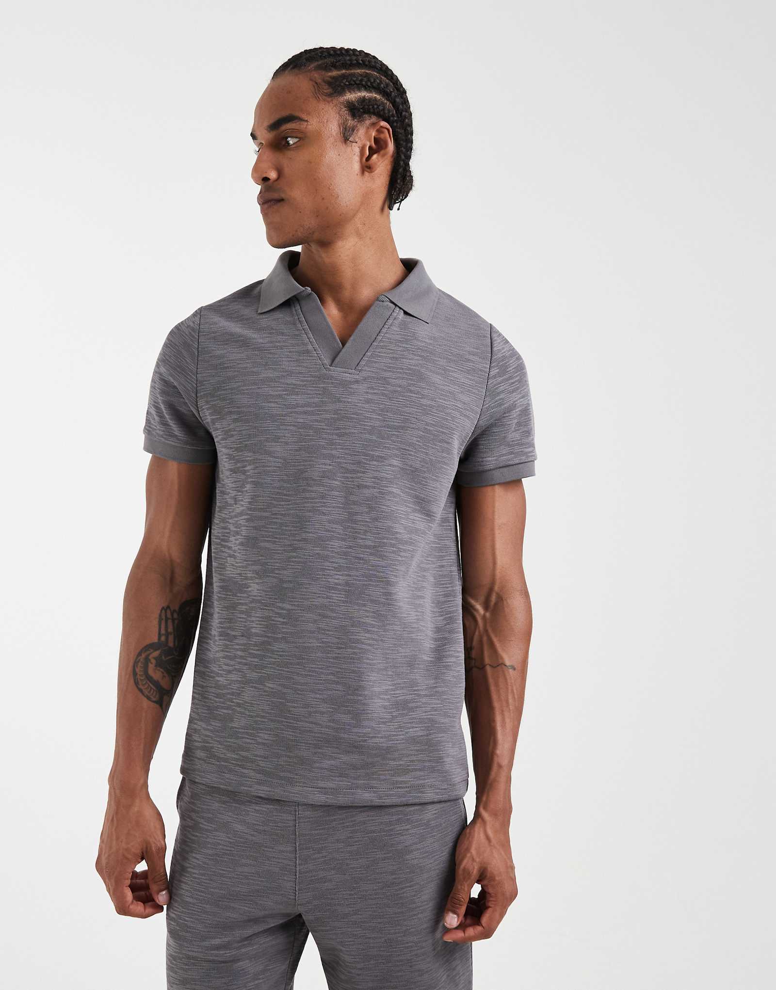 CAPO slubby jersey polo shirt in charcoal - part of a set charcoal
