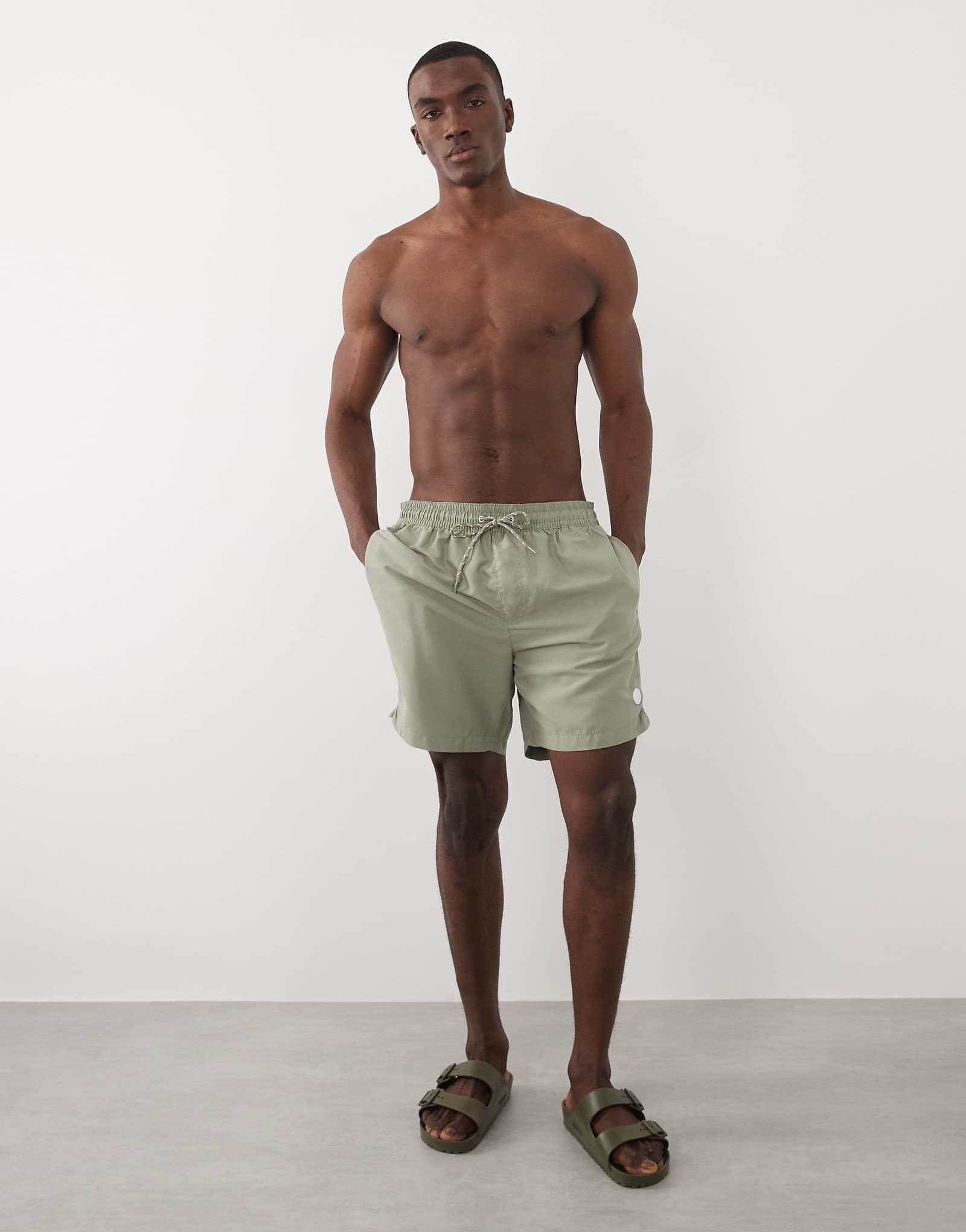 Threadbare drawstring waist seersucker swim shorts in sage green sage green 4490₽