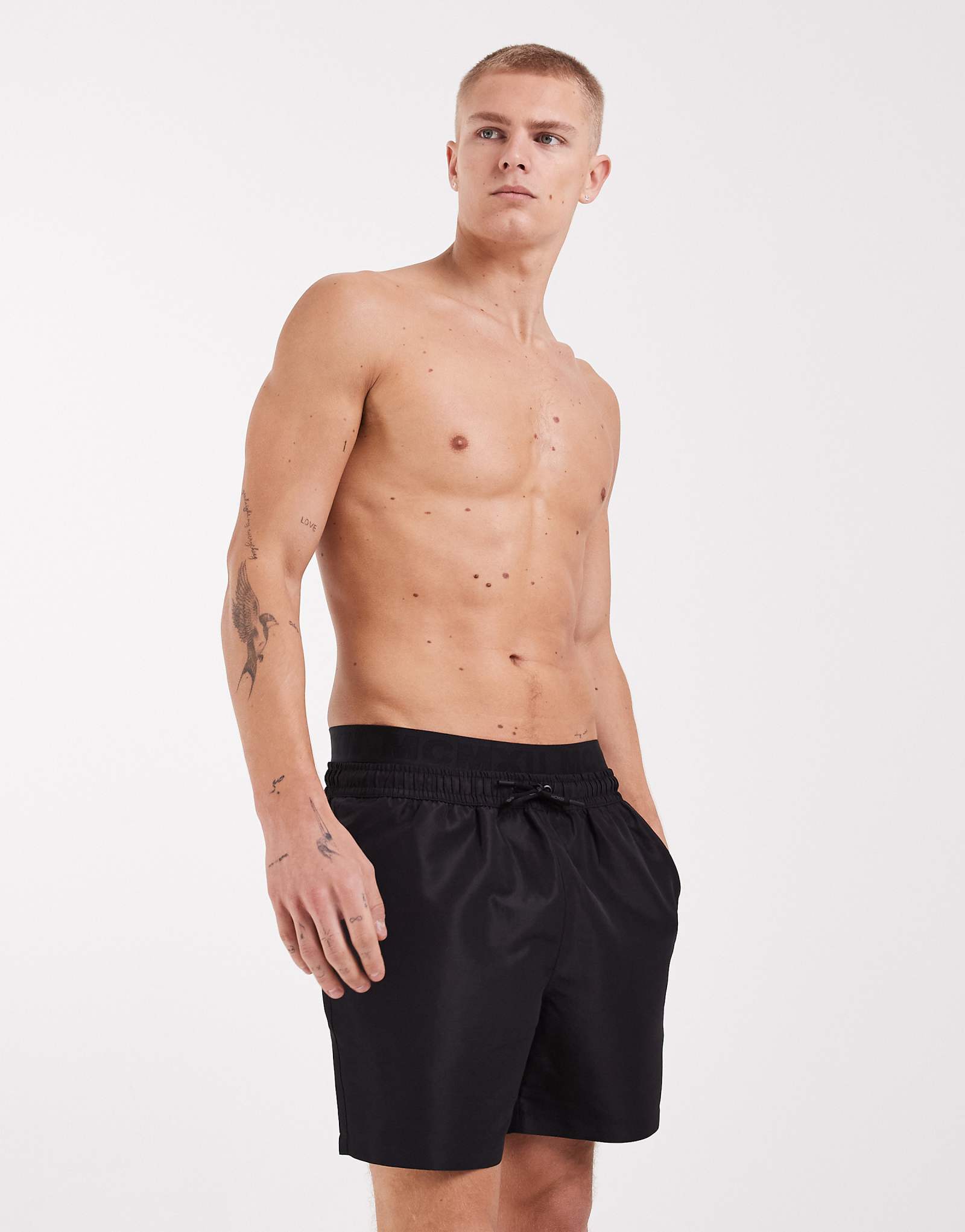 River Island swim shorts with double waistband in black black 9290₽