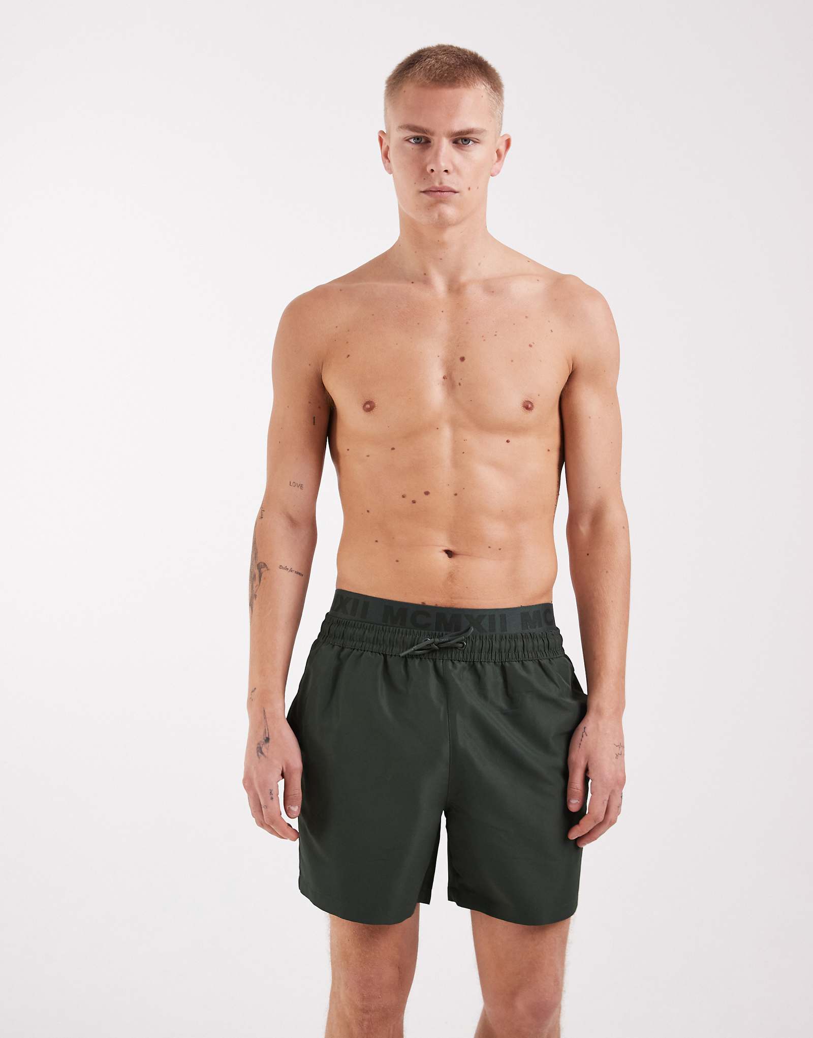 River Island swim shorts with double waistband in dark green dark green 9290₽