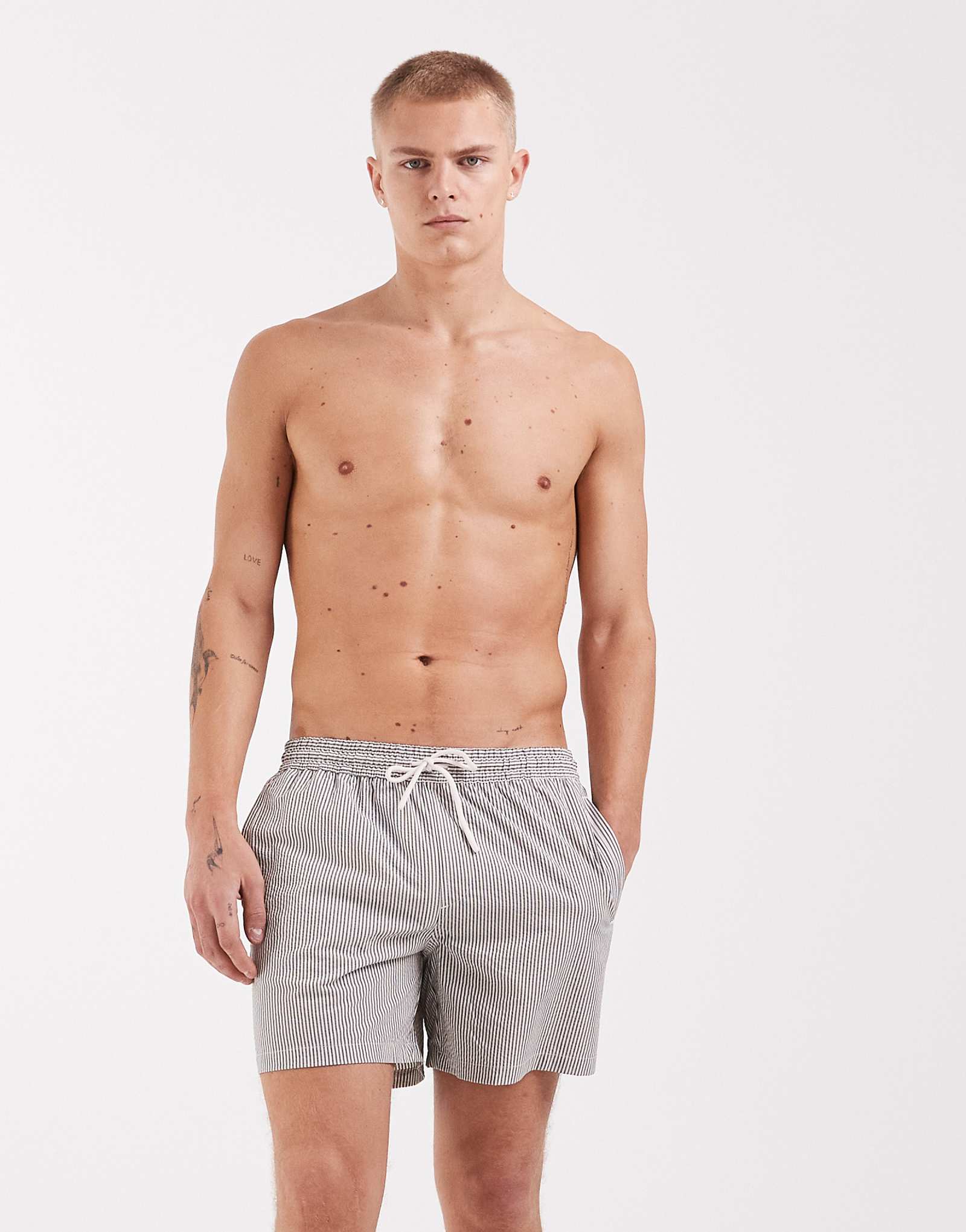 River Island seersucker striped swim shorts in light blue light blue 9290₽