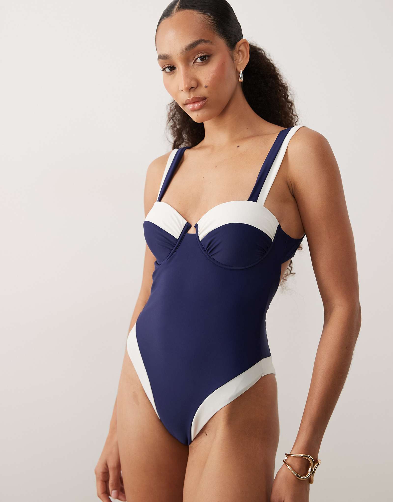 River Island contrast shaping swimsuit in navy navy 15090₽