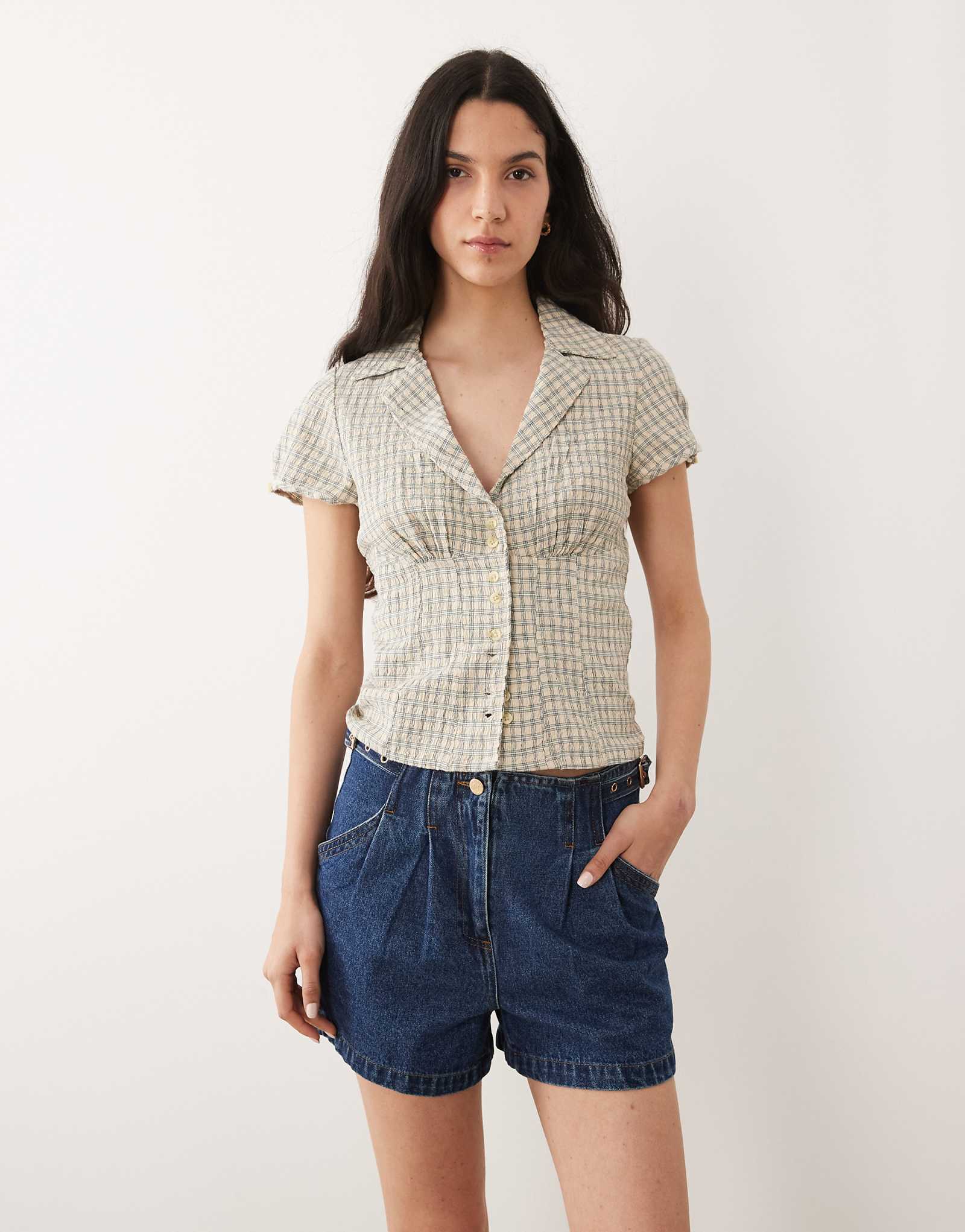 River Island tailored tab detail denim shorts in medium denim mid denim 12590₽