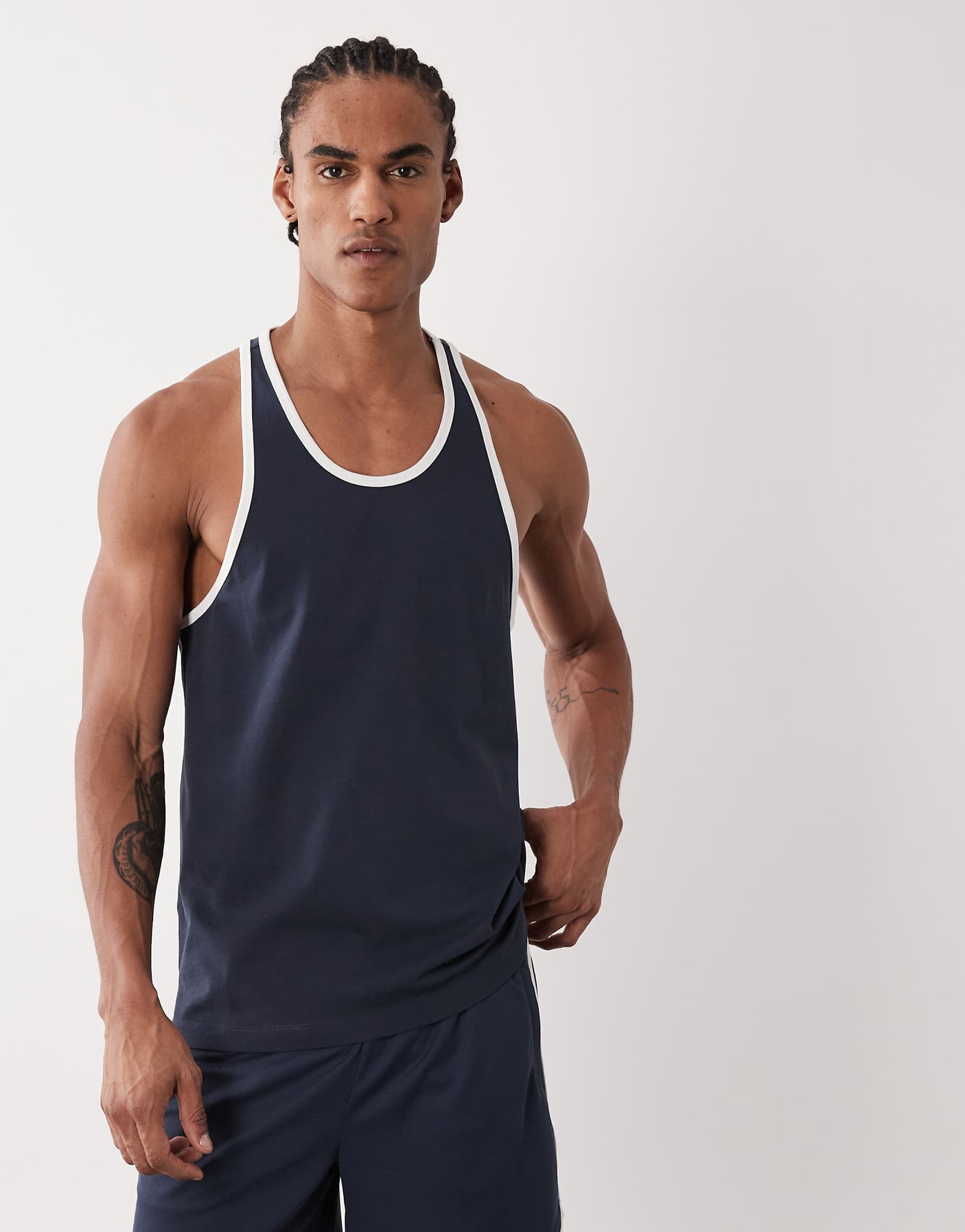 4505 cotton ringer tank with quick dry finish in navy navy 4490₽