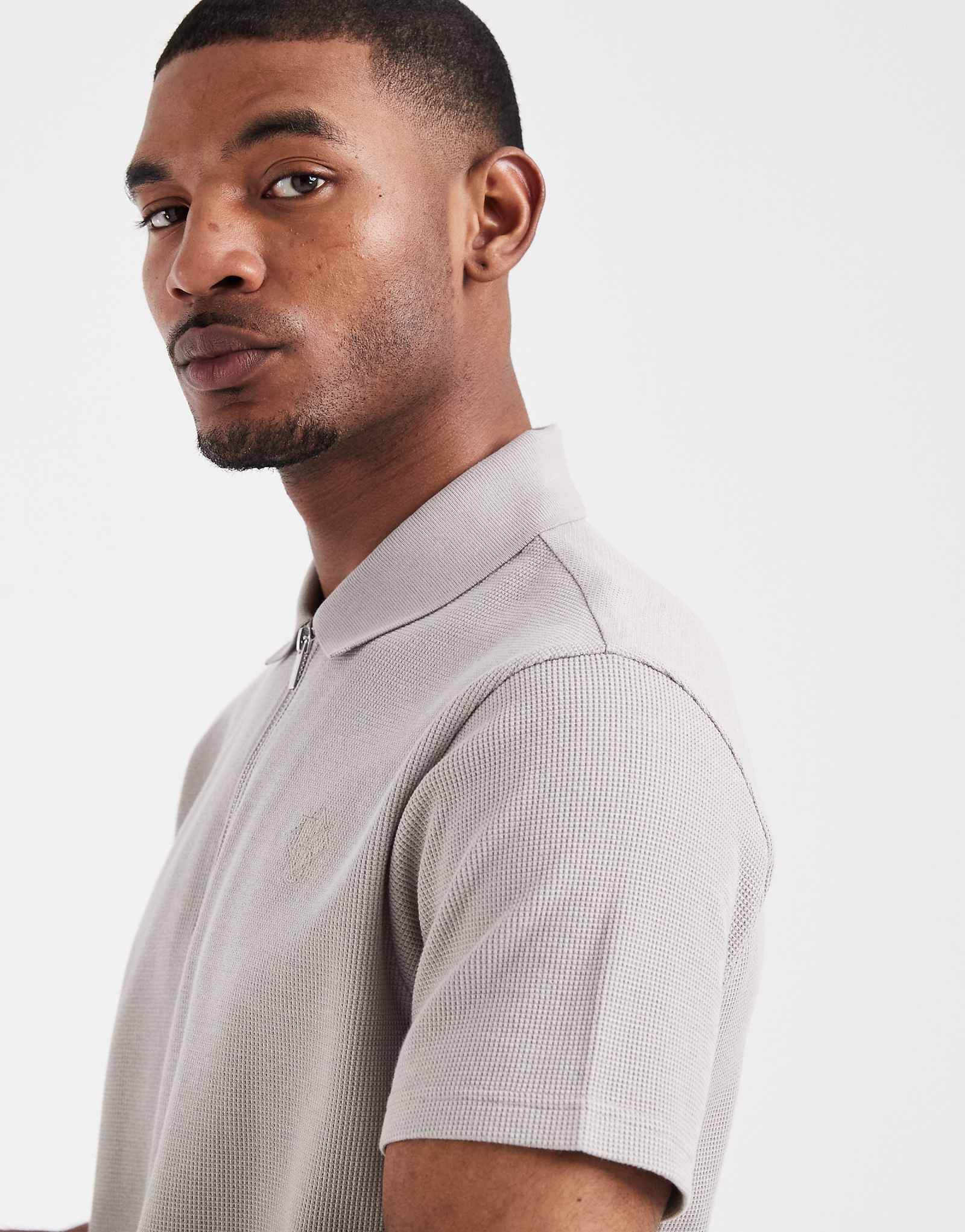 ASOS DESIGN heavyweight regular fit polo in gray waffle fabric - part of a set sweatshirt gray 7390₽