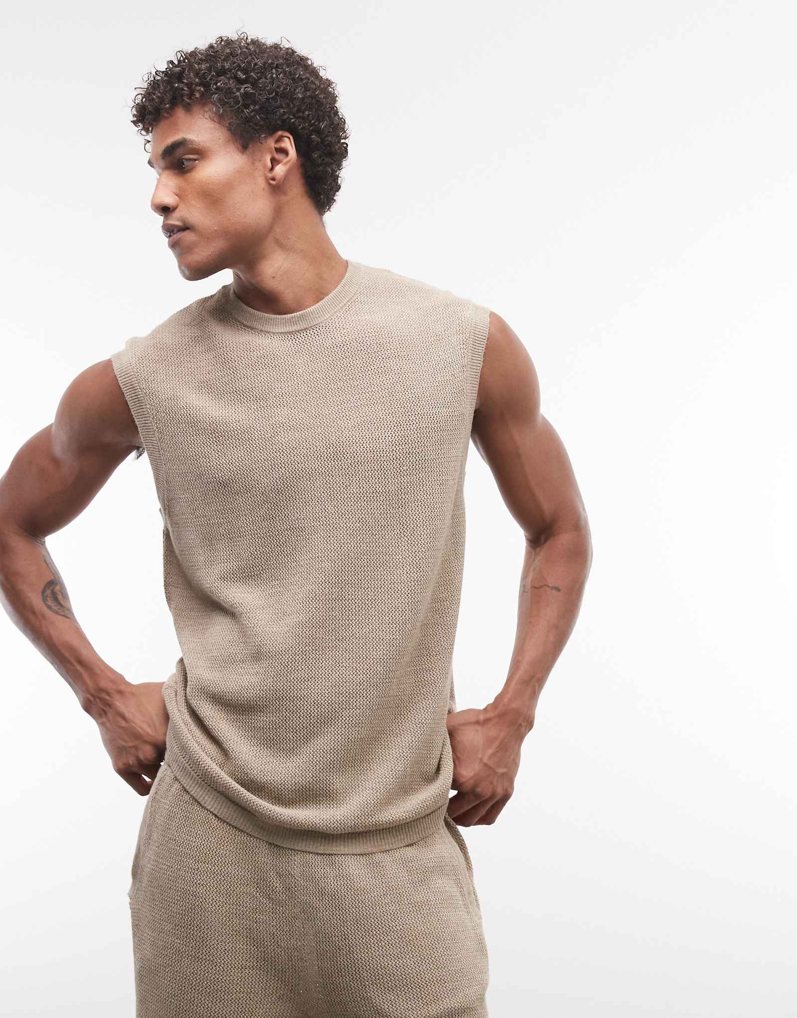 ASOS DESIGN knit mesh tank in stone - part of a set stone 6790₽
